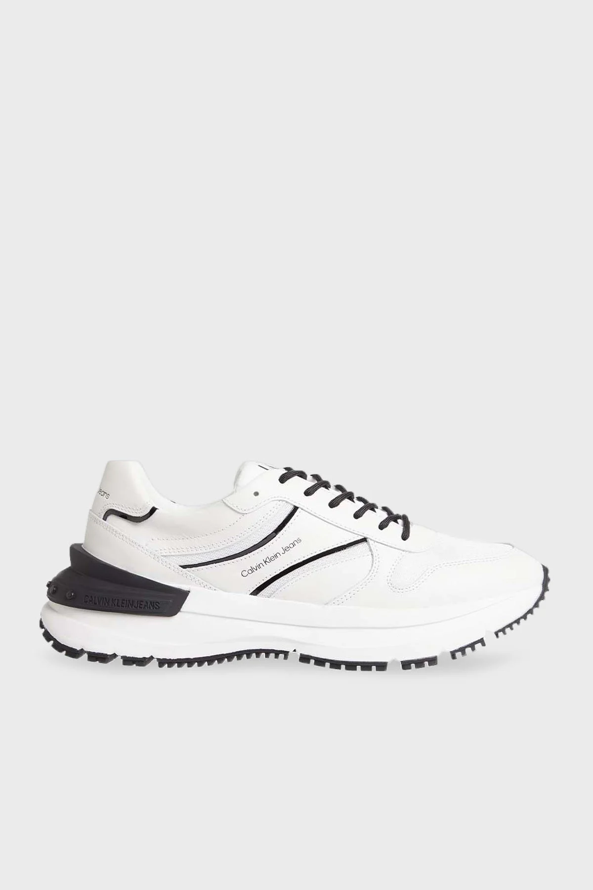 Calvin Klein Logolu Hakiki Deri Sneaker Erkek Ayakkabı YM0YM00588 0K4 BEYAZ - 1