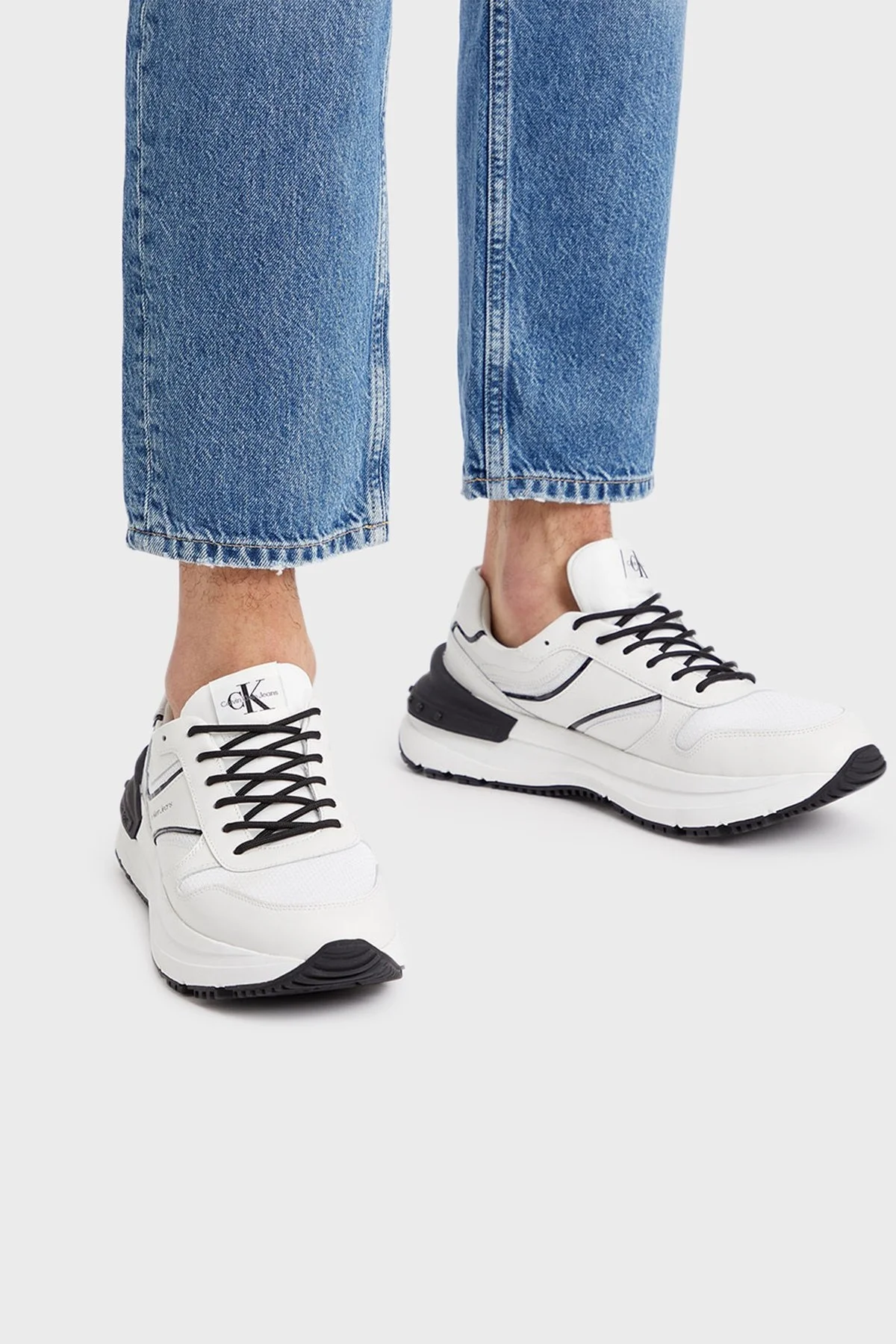 Calvin Klein Logolu Hakiki Deri Sneaker Erkek Ayakkabı YM0YM00588 0K4 BEYAZ - 2