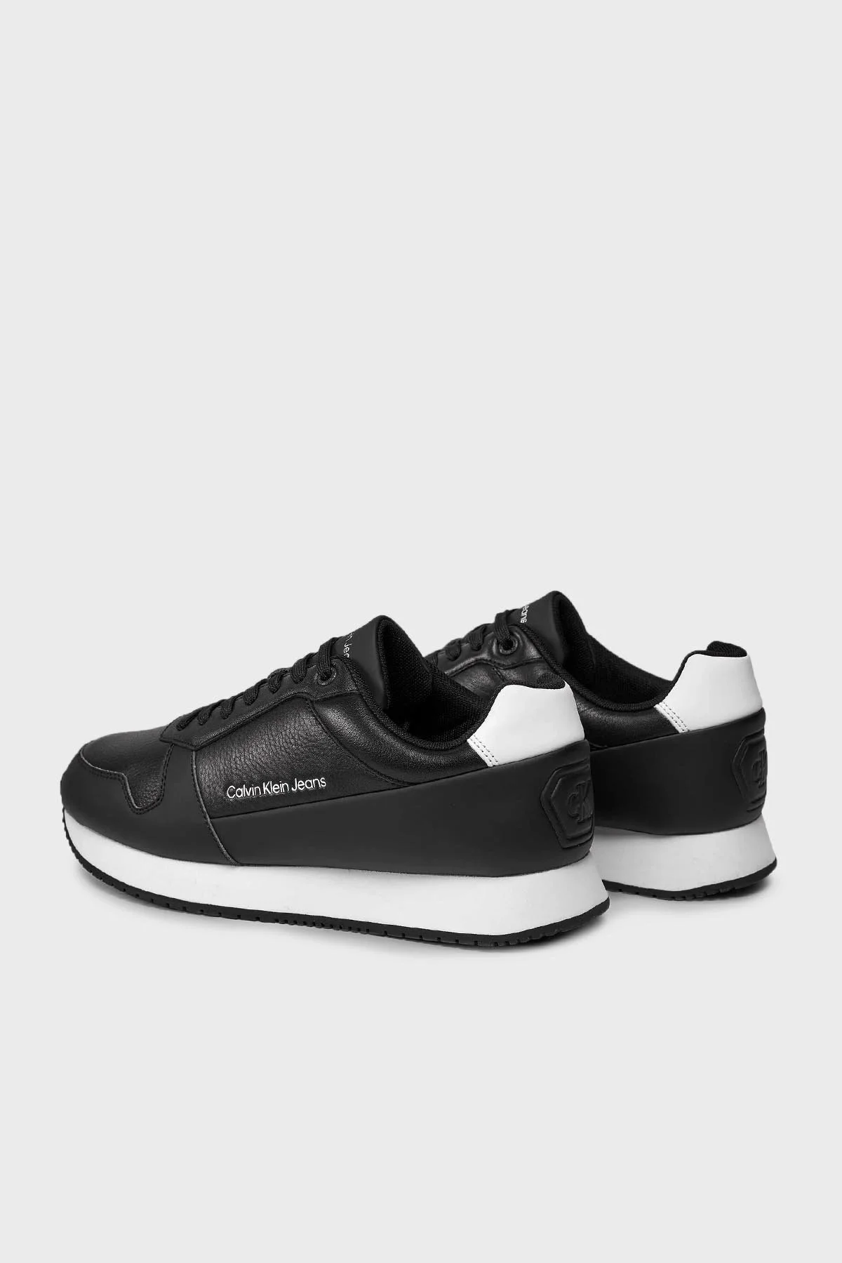 Calvin Klein Logolu Hakiki Deri Sneaker YM0YM008630GM Erkek Ayakkabı YM0YM00863 0GM SİYAH-BEYAZ - 3