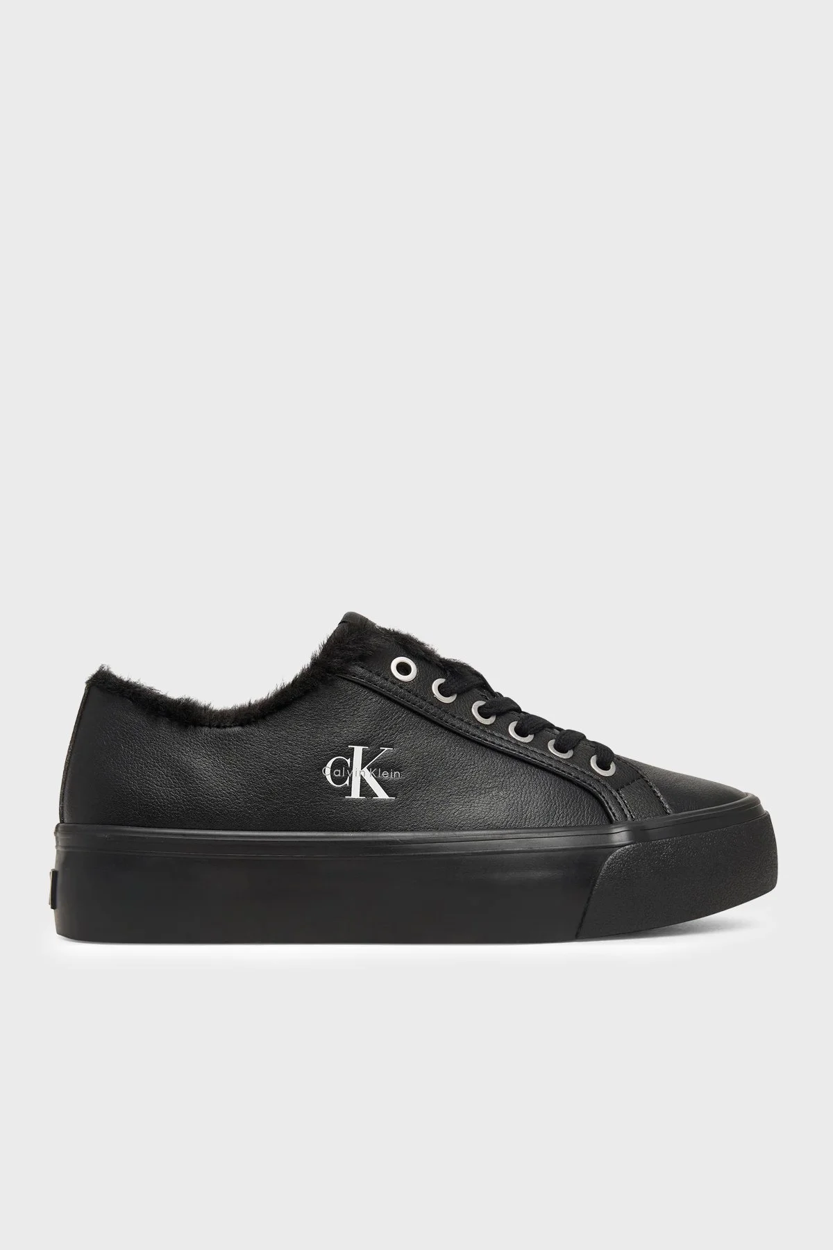 Calvin Klein Logolu İçi Kürklü Deri Sneaker HW0HW032350GJ Kadın Ayakkabı HW0HW03235 0GJ Siyah - 1