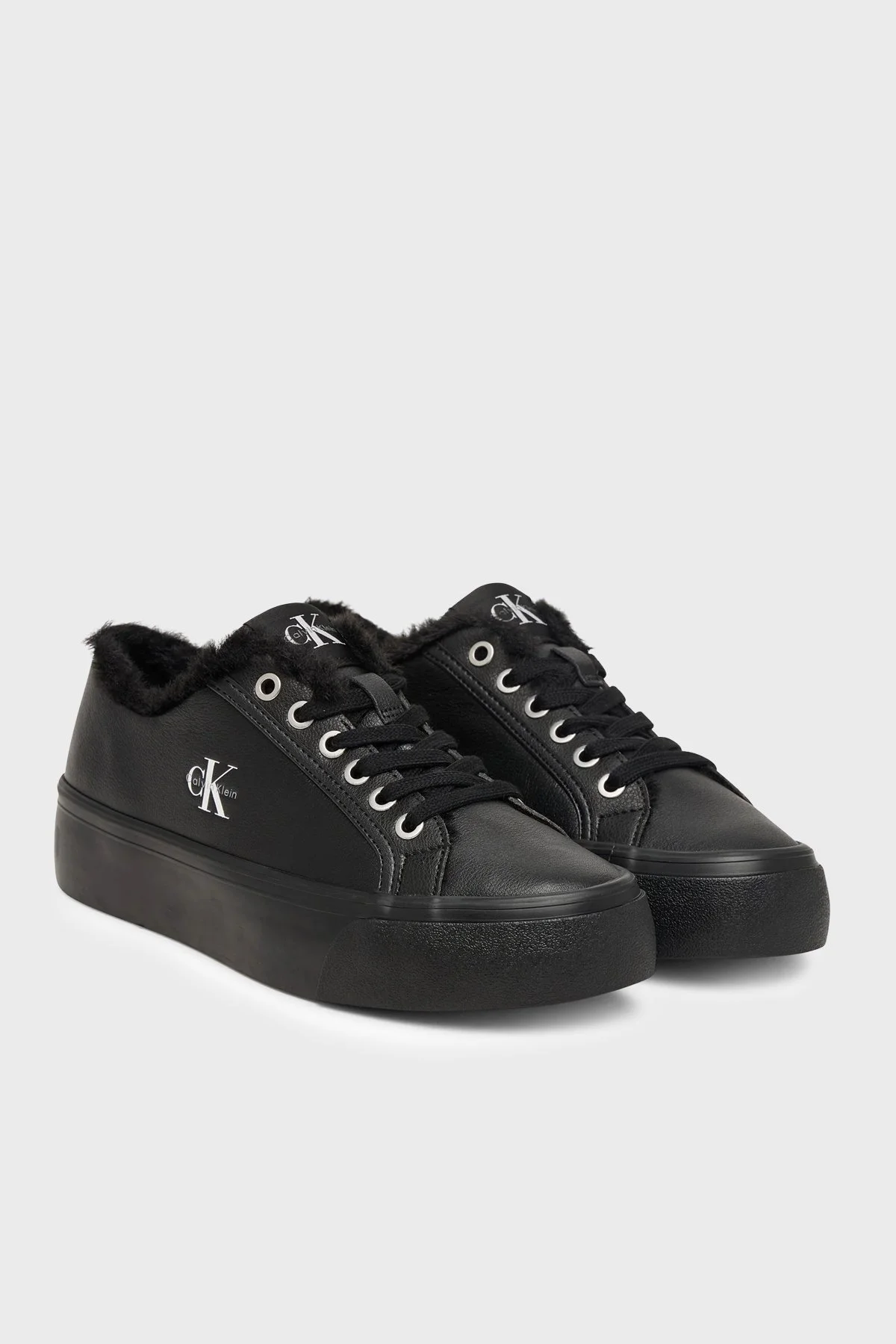 Calvin Klein Logolu İçi Kürklü Deri Sneaker HW0HW032350GJ Kadın Ayakkabı HW0HW03235 0GJ Siyah - 3