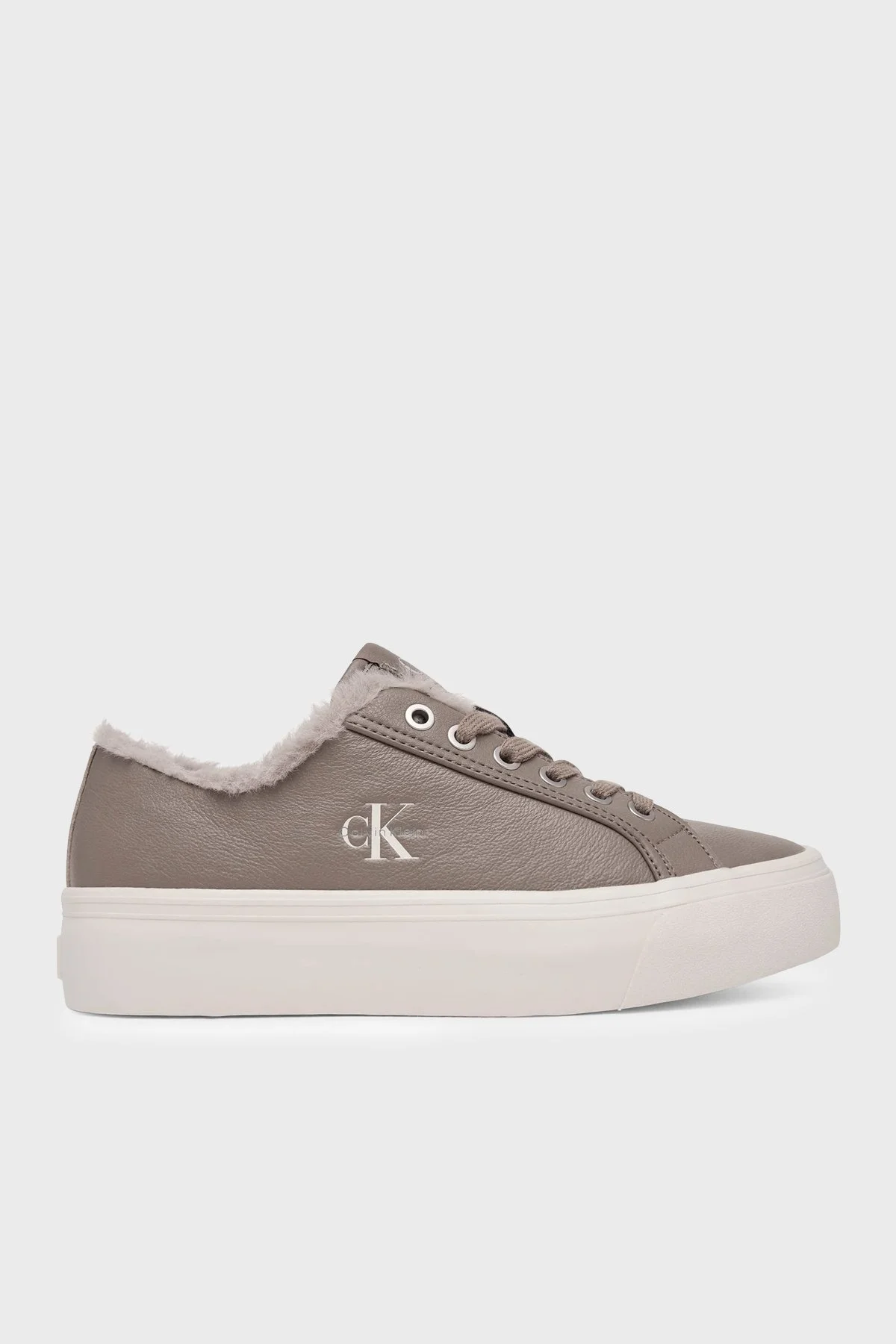 Calvin Klein Logolu İçi Kürklü Deri Sneaker HW0HW03235PBO Kadın Ayakkabı HW0HW03235 PBO Vizon - 1