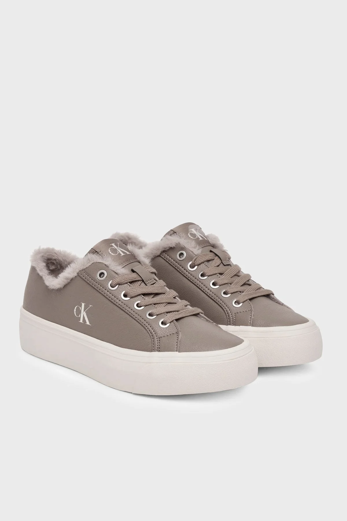 Calvin Klein Logolu İçi Kürklü Deri Sneaker HW0HW03235PBO Kadın Ayakkabı HW0HW03235 PBO Vizon - 3