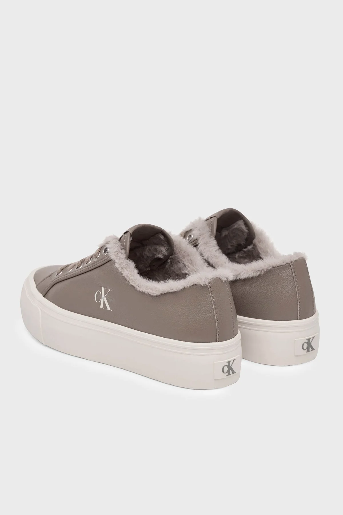Calvin Klein Logolu İçi Kürklü Deri Sneaker HW0HW03235PBO Kadın Ayakkabı HW0HW03235 PBO Vizon - 4