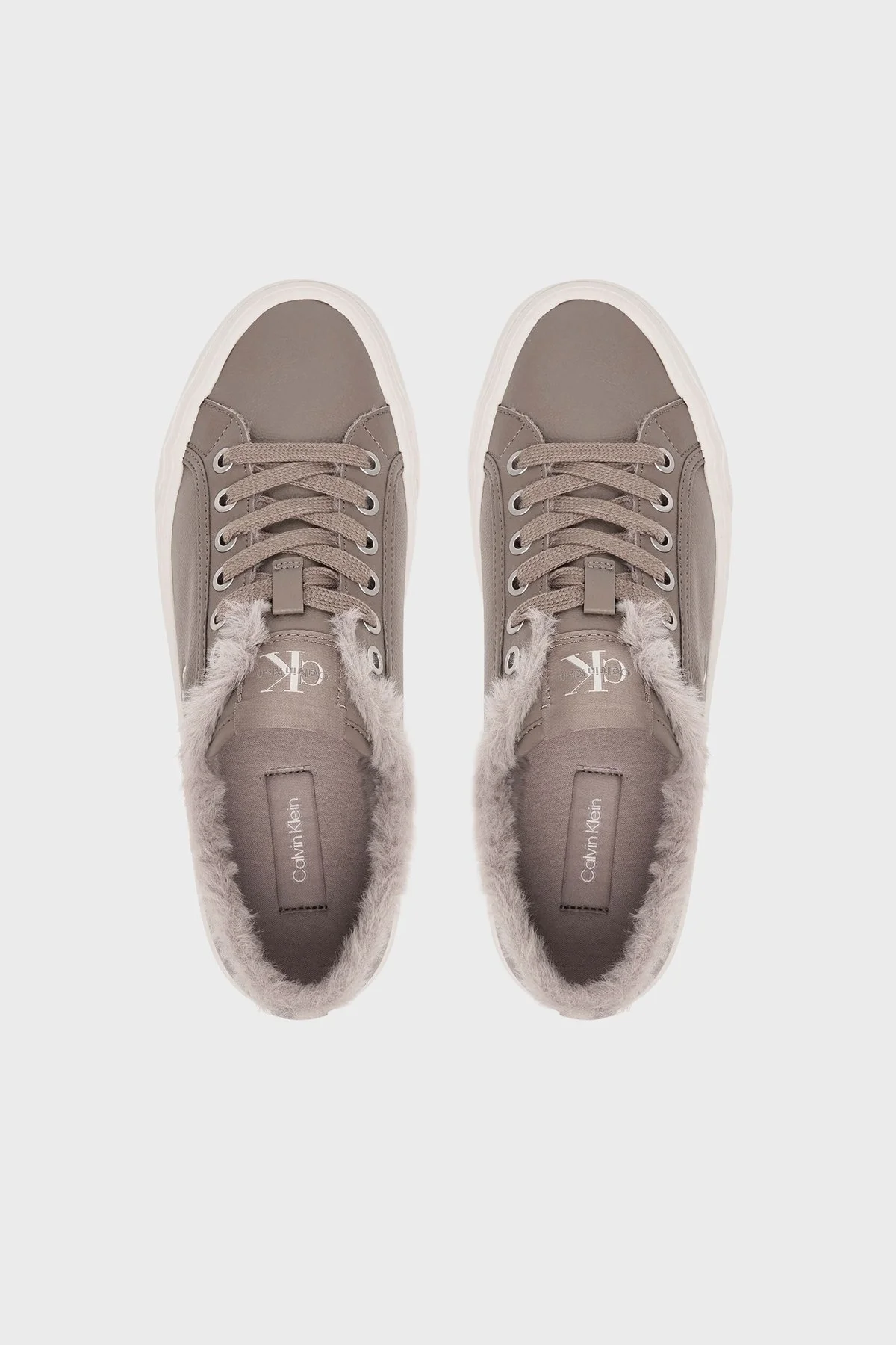 Calvin Klein Logolu İçi Kürklü Deri Sneaker HW0HW03235PBO Kadın Ayakkabı HW0HW03235 PBO Vizon - 5