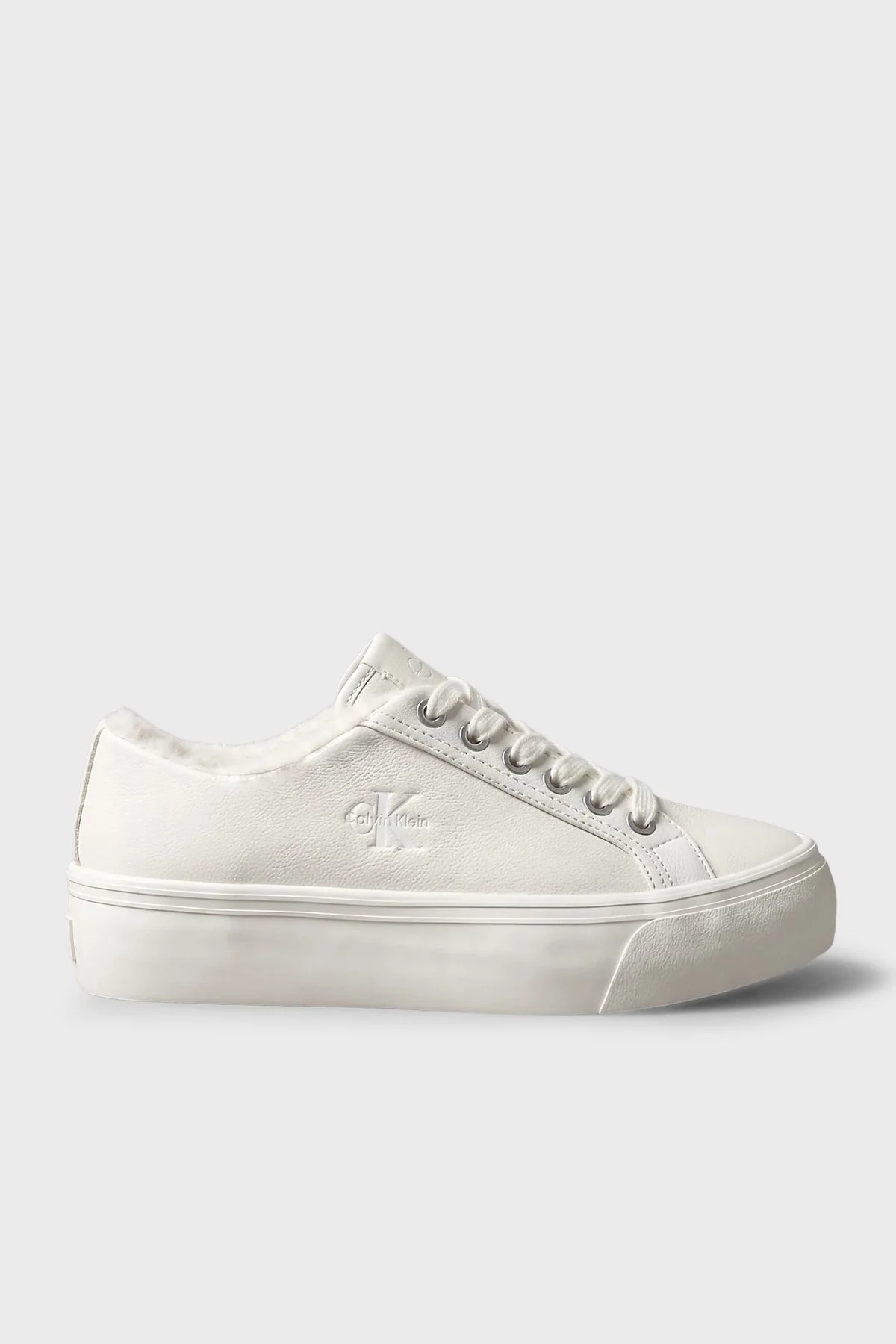 Calvin Klein Logolu İçi Kürklü Deri Sneaker HW0HW03235YBJ Kadın Ayakkabı HW0HW03235 YBJ Krem - 1