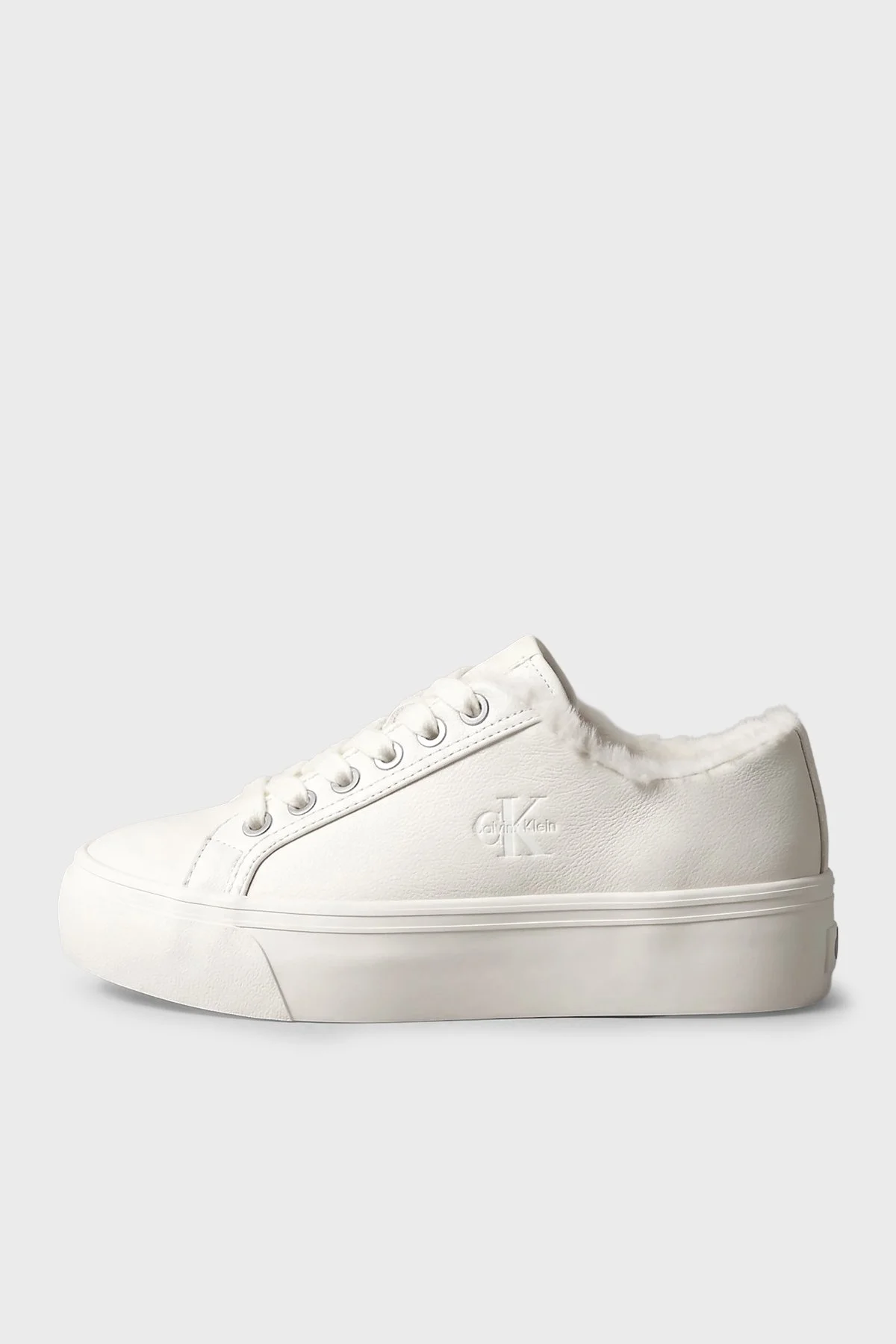 Calvin Klein Logolu İçi Kürklü Deri Sneaker HW0HW03235YBJ Kadın Ayakkabı HW0HW03235 YBJ Krem - 3