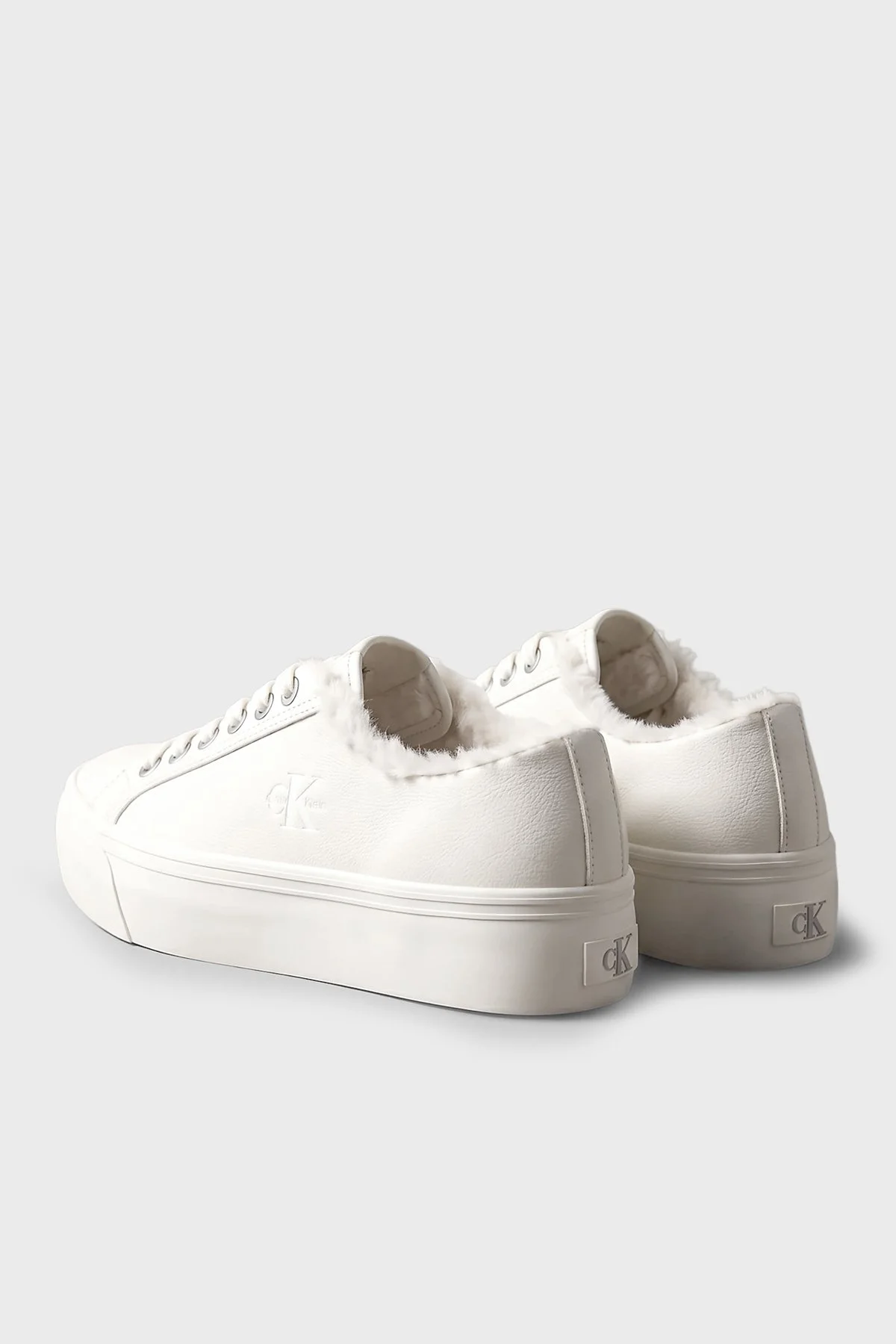 Calvin Klein Logolu İçi Kürklü Deri Sneaker HW0HW03235YBJ Kadın Ayakkabı HW0HW03235 YBJ Krem - 6