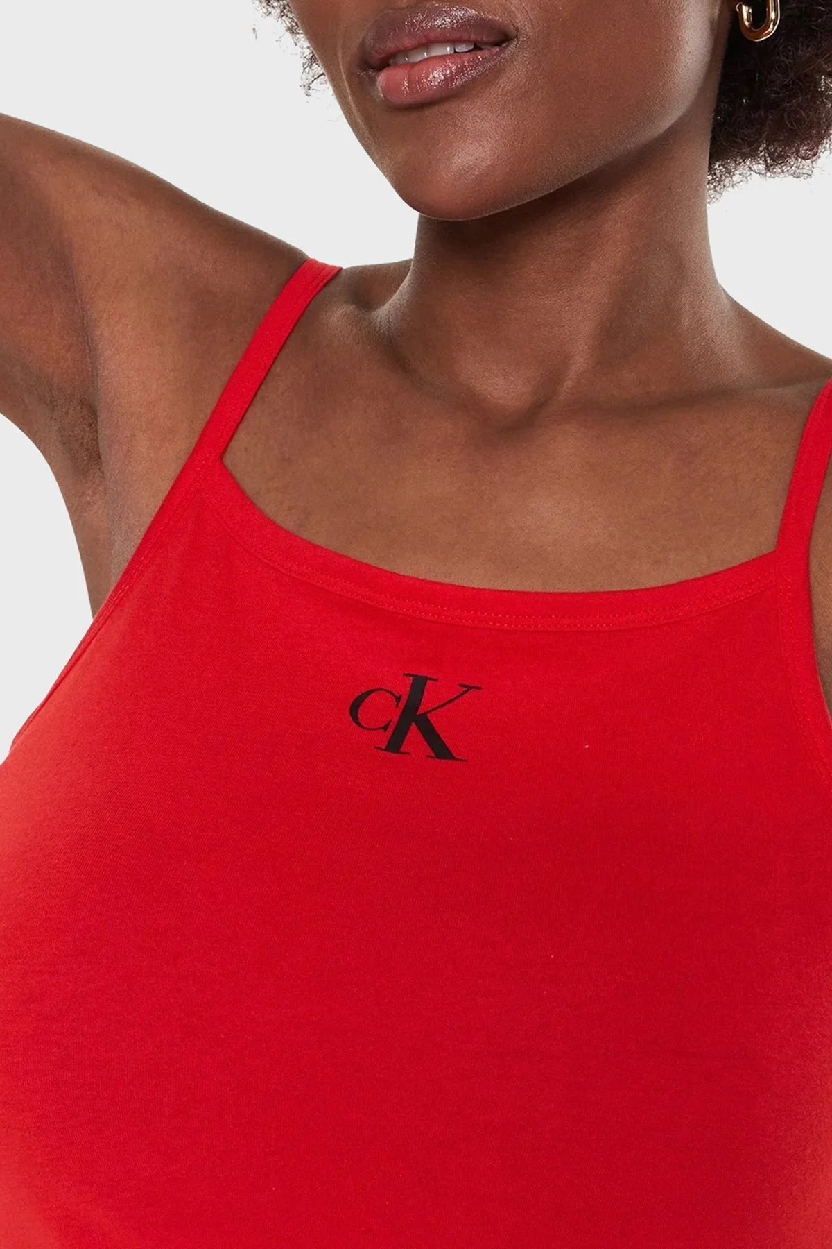 Calvin Klein Logolu İnce Askılı Pamuklu Regular Fit Bodycon KW0KW02093XNE Bayan Elbise KW0KW02093 XNE KIRMIZI - 4