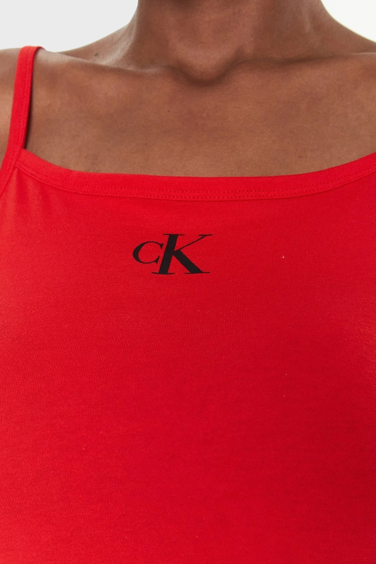 Calvin Klein Logolu İnce Askılı Pamuklu Regular Fit Bodycon KW0KW02093XNE Bayan Elbise KW0KW02093 XNE KIRMIZI - 5