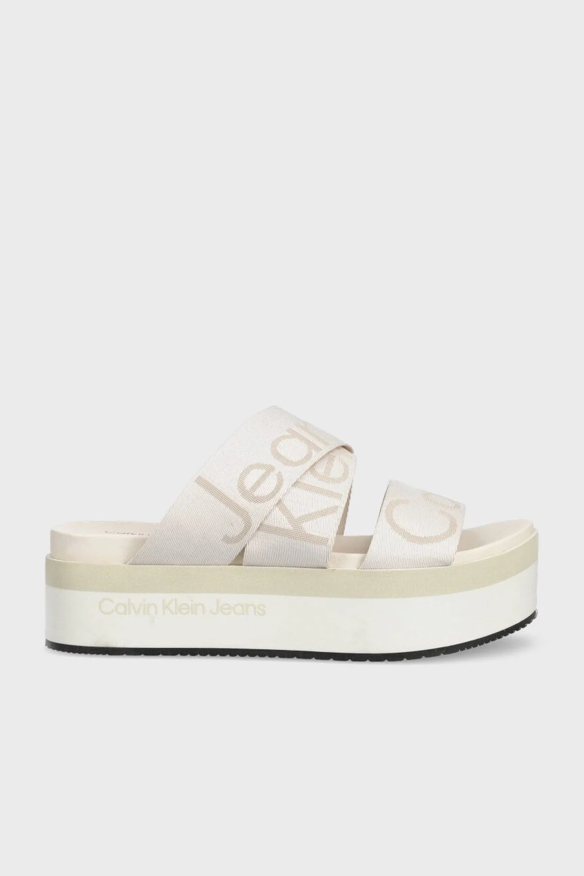 Calvin Klein Logolu Kalın Tabanlı Bayan Terlik YW0YW00966 YBH BEYAZ - 1