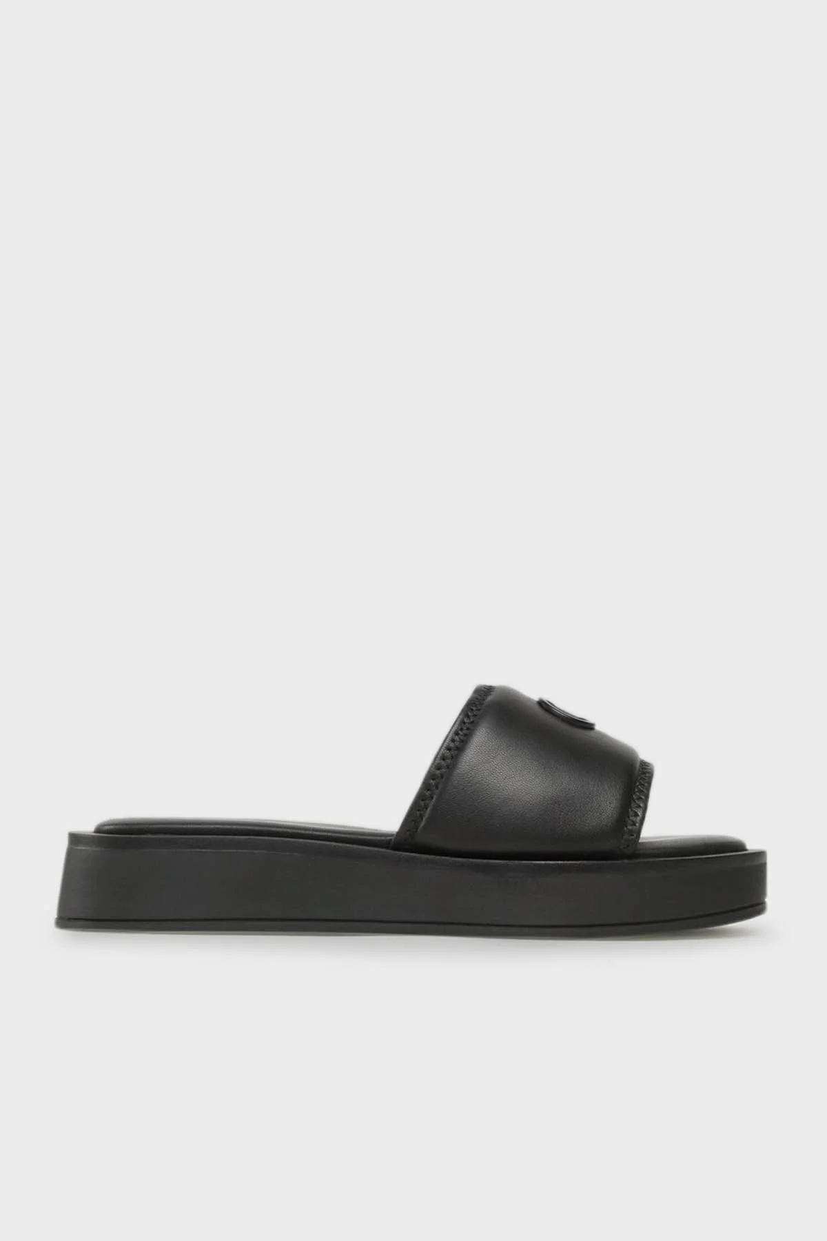 Calvin Klein Logolu Kalın Tabanlı Deri HW0HW01487BEH Bayan Terlik HW0HW01487 BEH SİYAH - 1