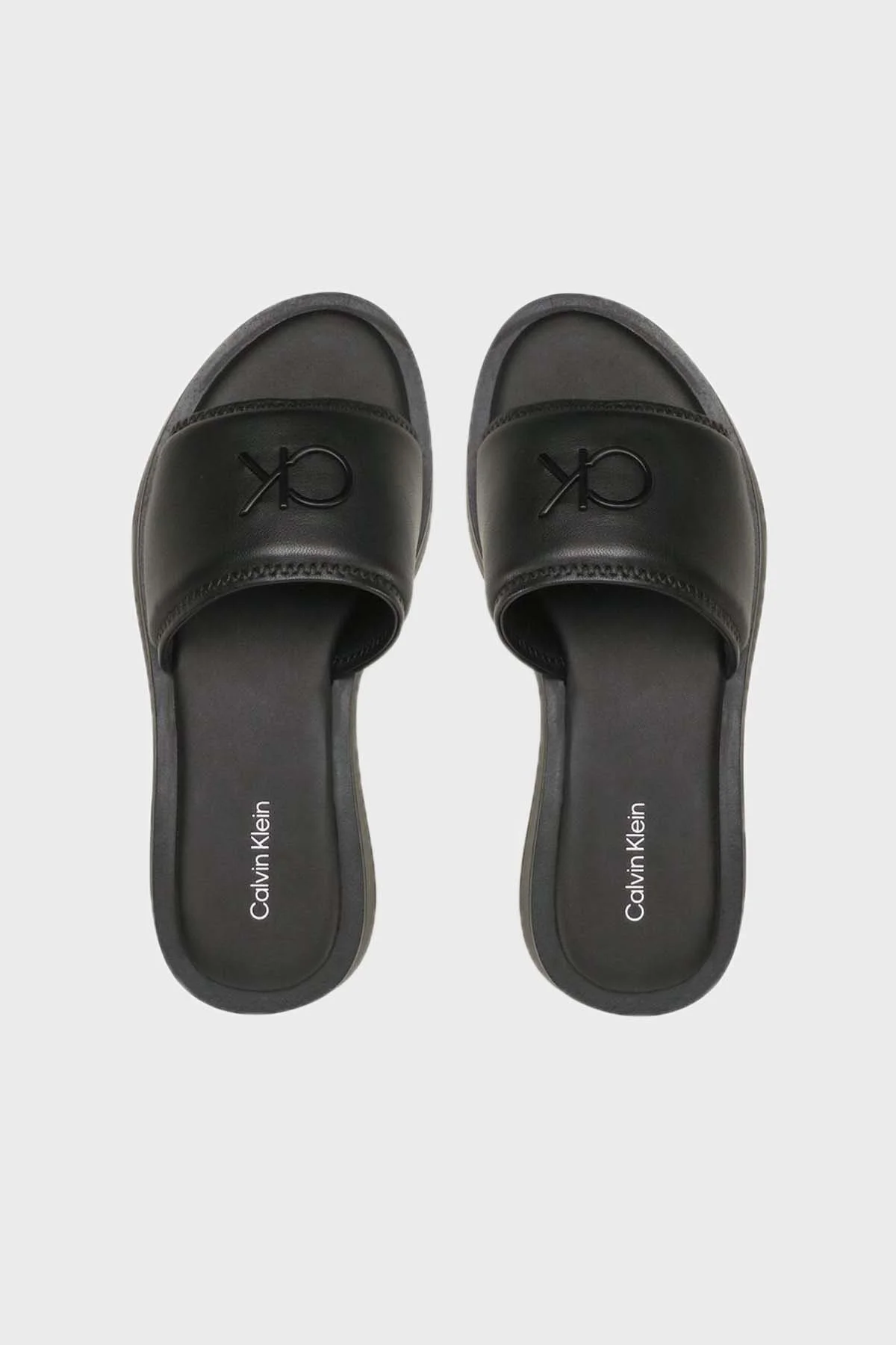Calvin Klein Logolu Kalın Tabanlı Deri HW0HW01487BEH Bayan Terlik HW0HW01487 BEH SİYAH - 3