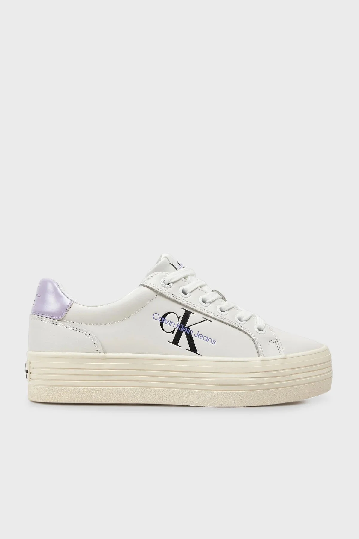 Calvin Klein Logolu Kalın Tabanlı Deri Sneaker YW0YW014740LB Bayan Ayakkabı YW0YW01474 0LB Krem-Lila - 1
