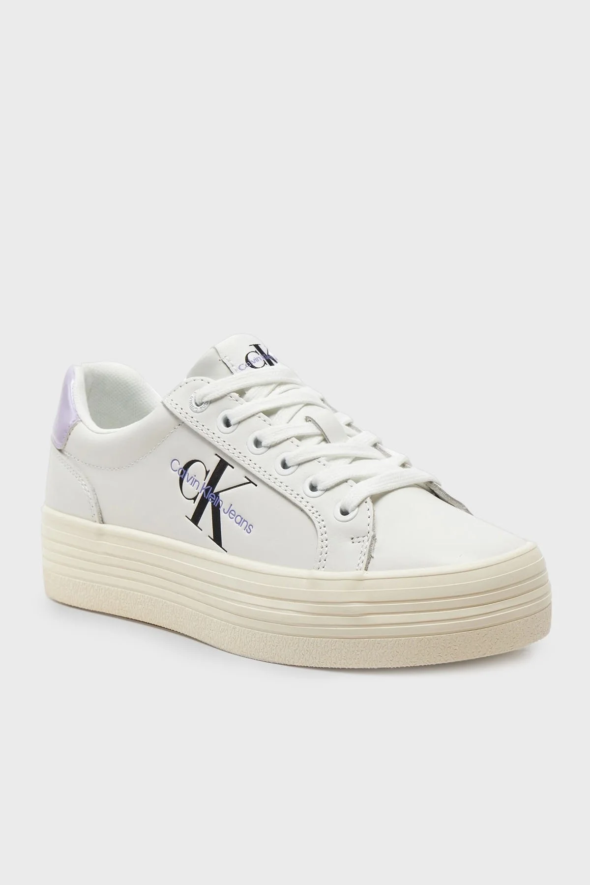 Calvin Klein Logolu Kalın Tabanlı Deri Sneaker YW0YW014740LB Bayan Ayakkabı YW0YW01474 0LB Krem-Lila - 6