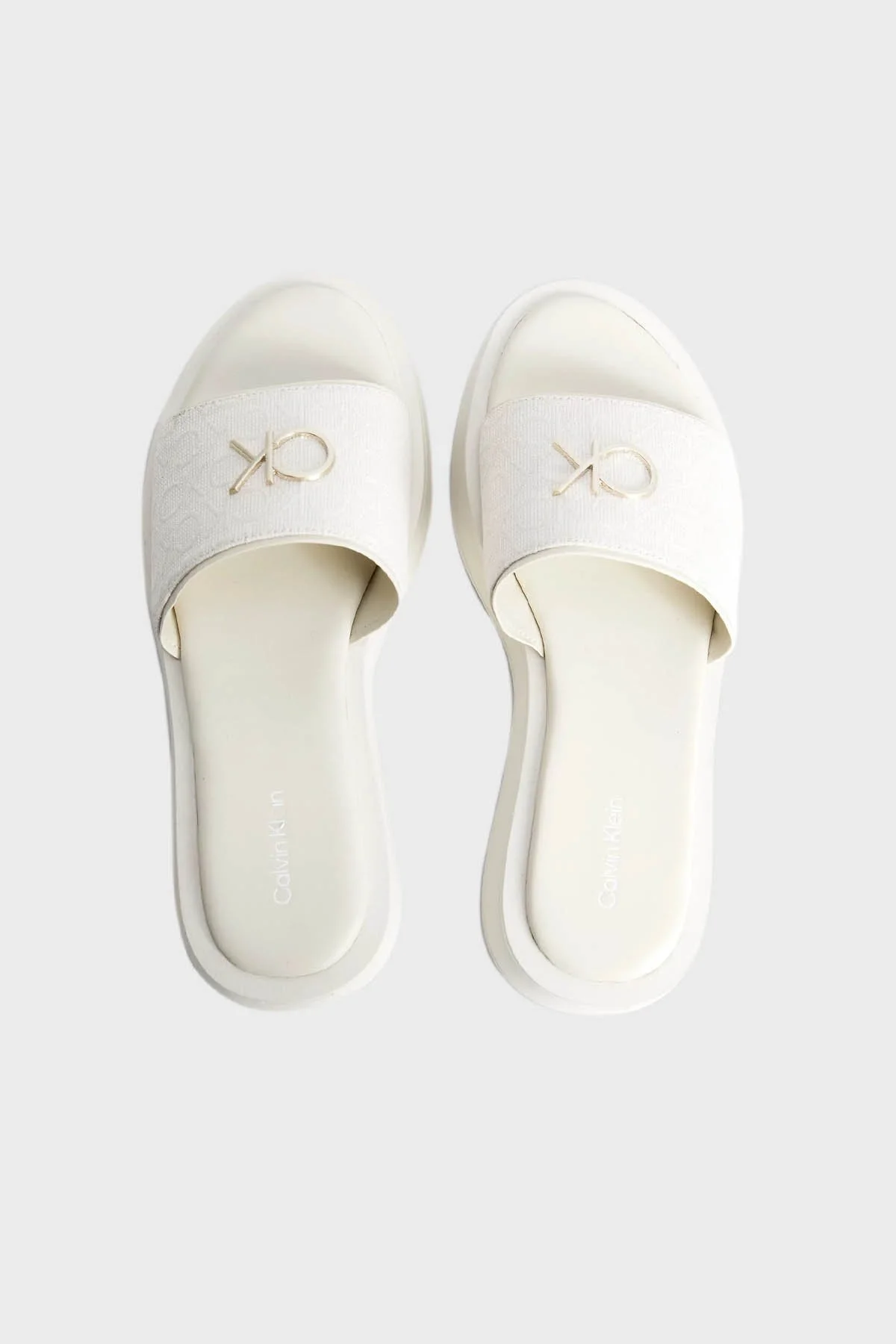 Calvin Klein Logolu Kalın Tabanlı HW0HW0148802R Bayan Terlik HW0HW01488 02R BEYAZ - 4