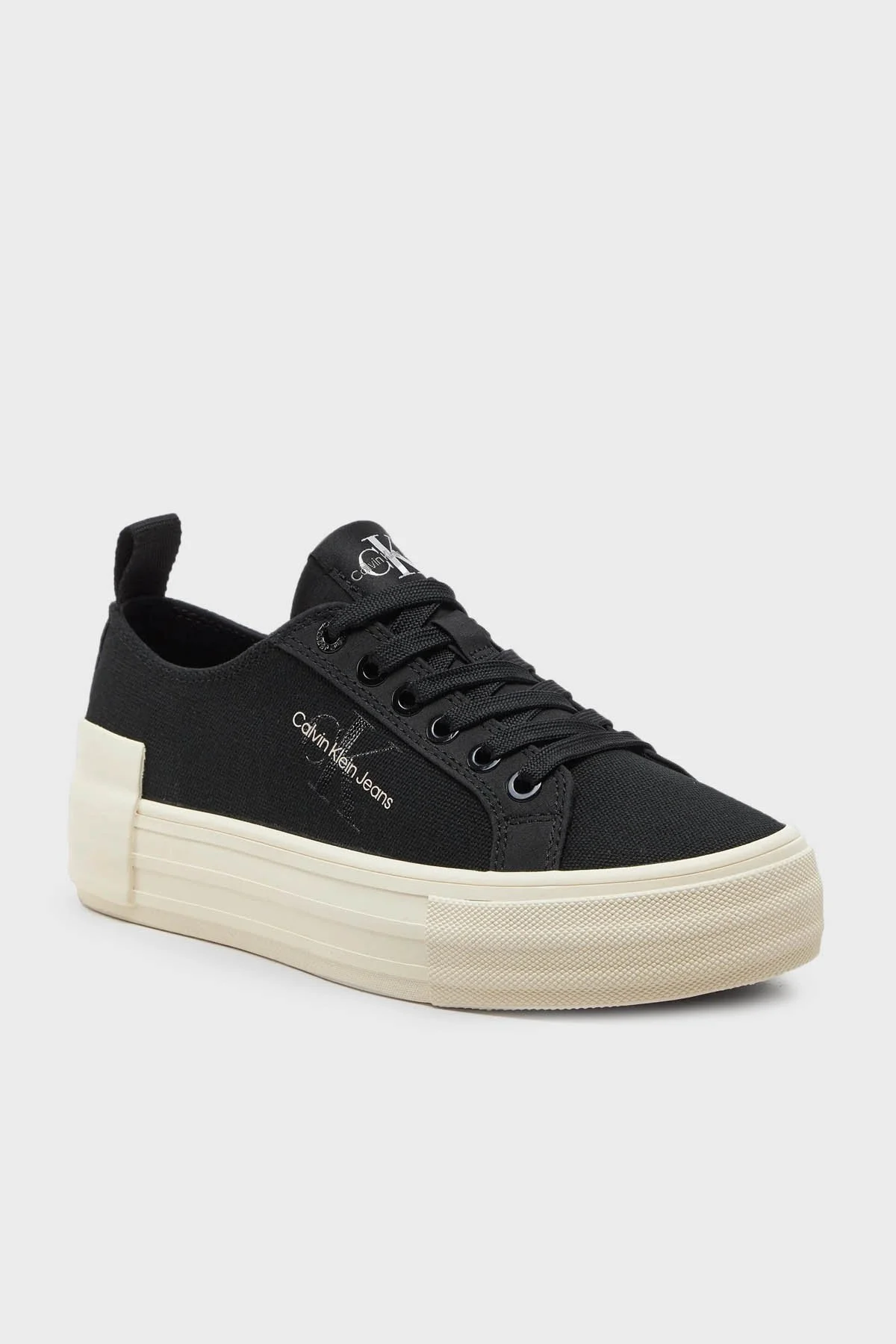 Calvin Klein Logolu Kalın Tabanlı Sneaker YW0YW014650GP Bayan Ayakkabı YW0YW01465 0GP SİYAH-KREM - 6