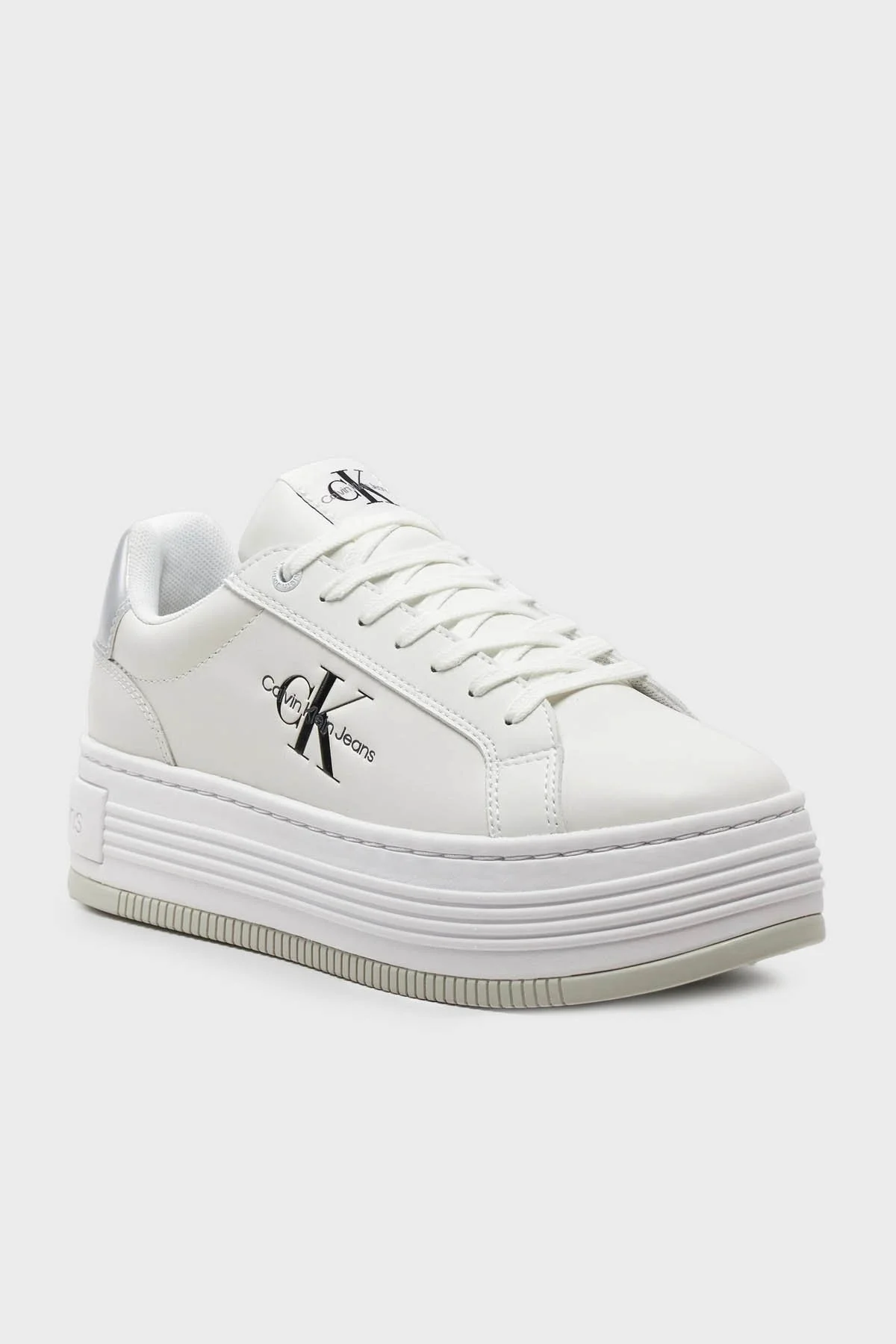 Calvin Klein Logolu Kalın Tabanlı Sneaker YW0YW015160K9 Bayan Ayakkabı YW0YW01516 0K9 BEYAZ-GÜMÜŞ - 12