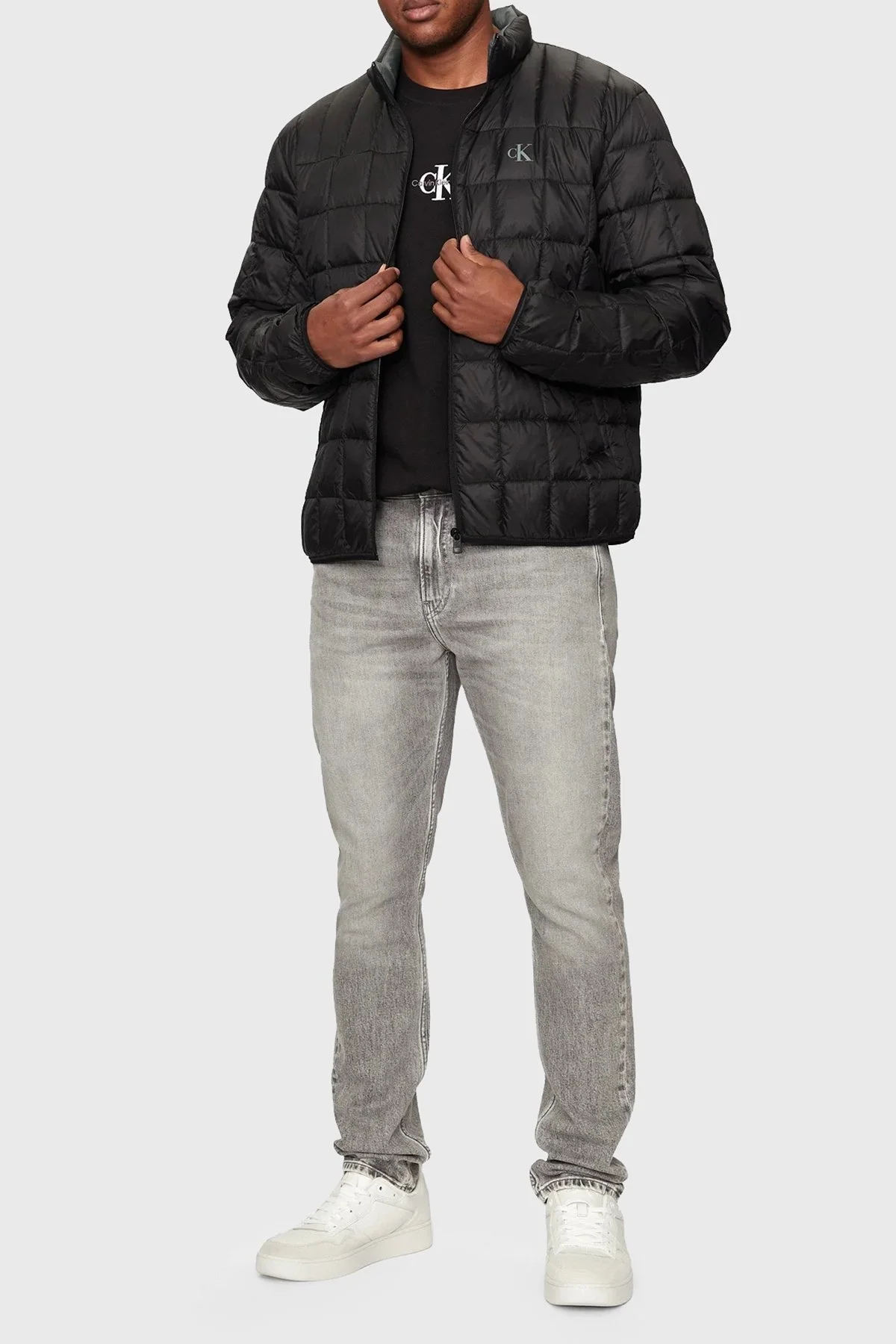 Calvin Klein Logolu Kapitoneli Şişme J30J3249810GO Erkek Mont J30J324981 0GO SİYAH-GRİ - 3