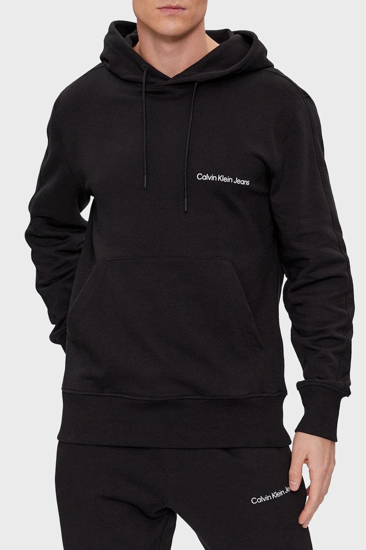 Calvin Klein Logolu Kapüşonlu % 100 Pamuk Regular Fit J30J324620BEH Erkek Sweat J30J324620 BEH SİYAH - 1