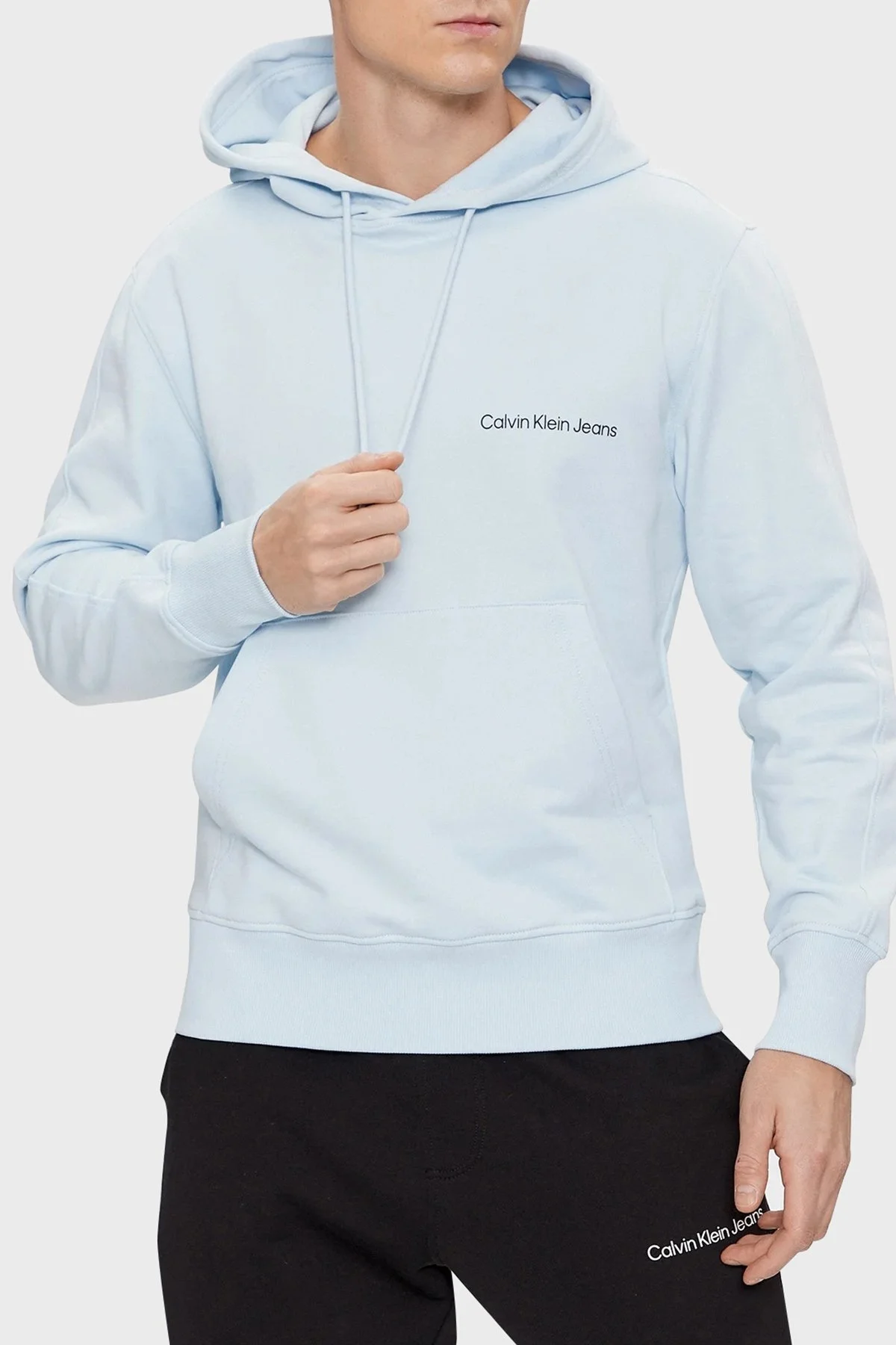 Calvin Klein Logolu Kapüşonlu % 100 Pamuk Regular Fit J30J324620CYR Erkek Sweat J30J324620 CYR AÇIK MAVİ - 1