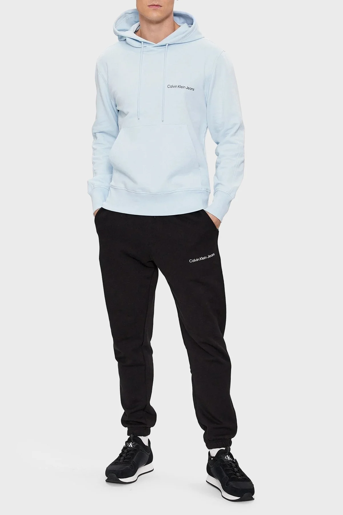 Calvin Klein Logolu Kapüşonlu % 100 Pamuk Regular Fit J30J324620CYR Erkek Sweat J30J324620 CYR AÇIK MAVİ - 2