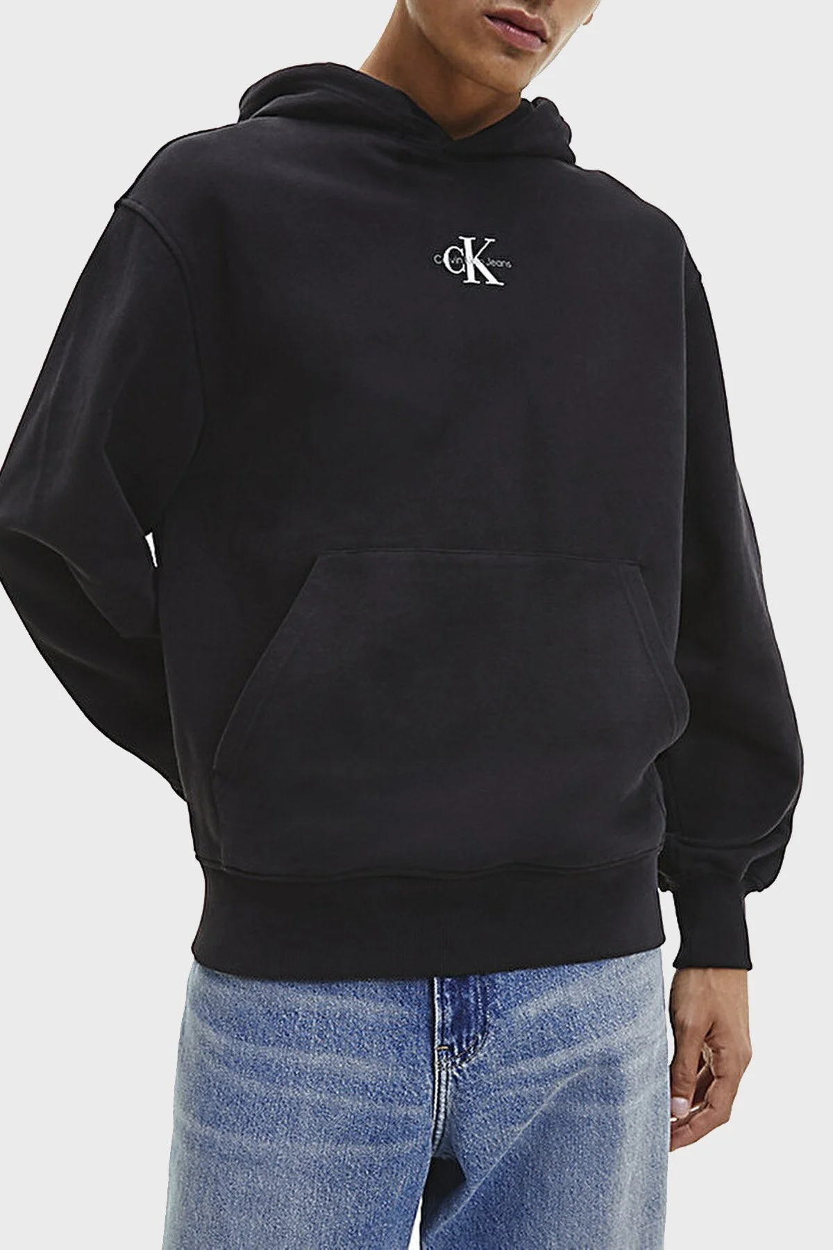 Calvin Klein Logolu Kapüşonlu Kanguru Cepli % 100 Pamuk J30J322535BEH Erkek Sweat J30J322535 BEH SİYAH - 1