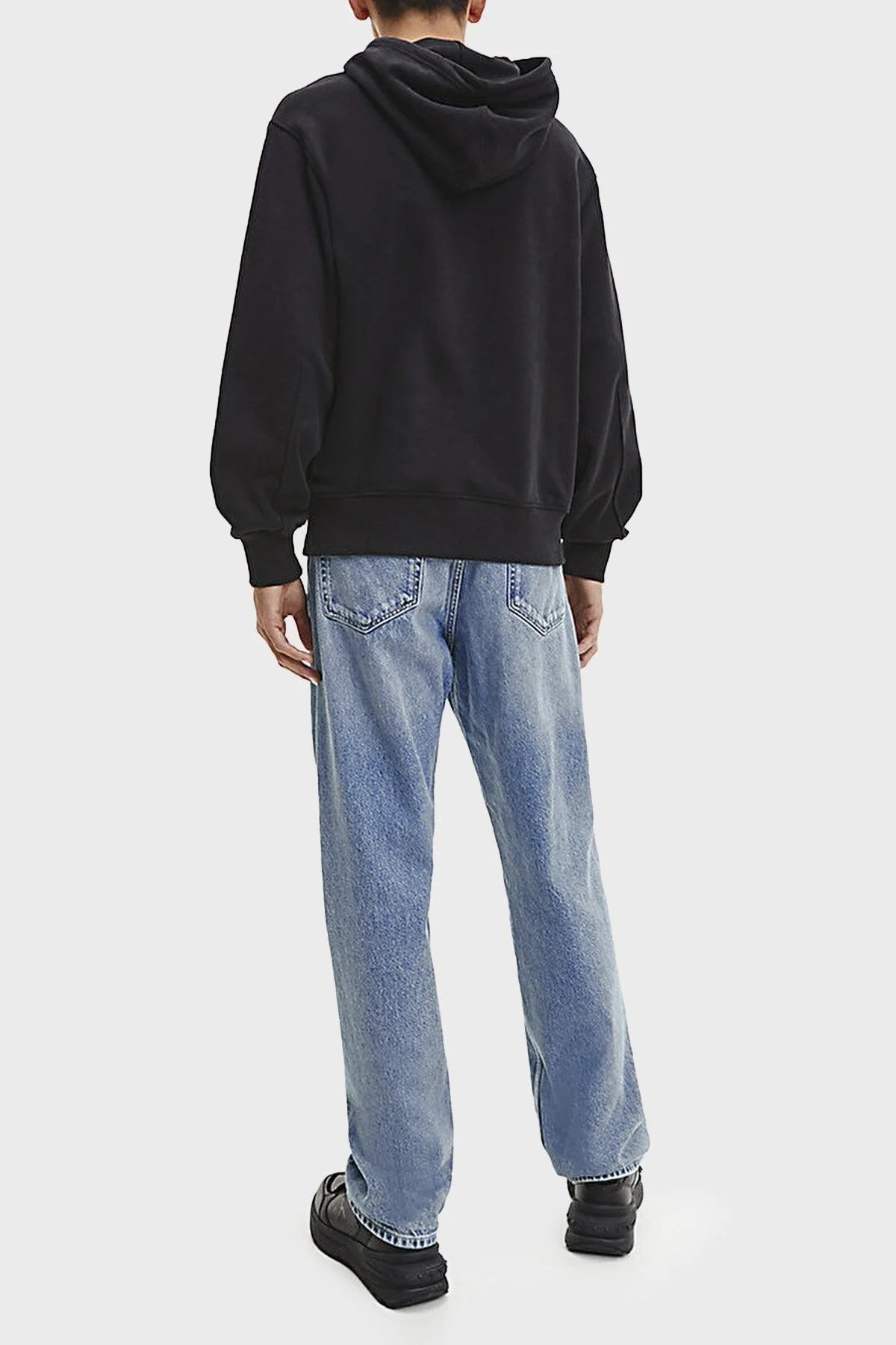 Calvin Klein Logolu Kapüşonlu Kanguru Cepli % 100 Pamuk J30J322535BEH Erkek Sweat J30J322535 BEH SİYAH - 4