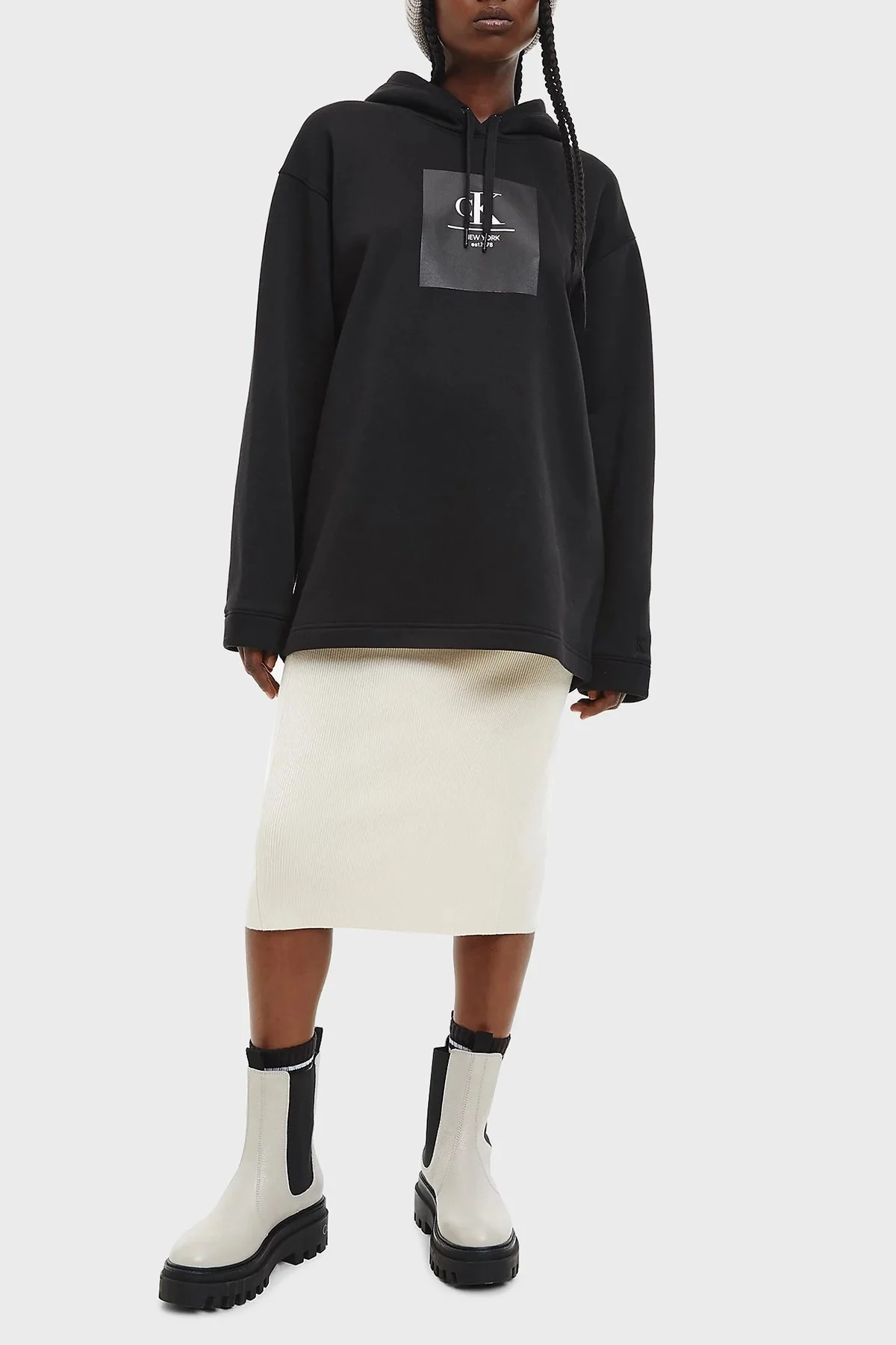 Calvin Klein Logolu Kapüşonlu Pamuklu Oversize Bayan Sweat J20J219757 BEH SİYAH - 2