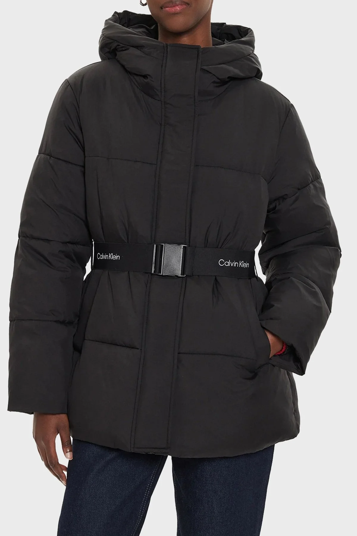 Calvin Klein Logolu Kapüşonlu Şişme J20J224107BEH Bayan Mont J20J224107 BEH SİYAH - 1