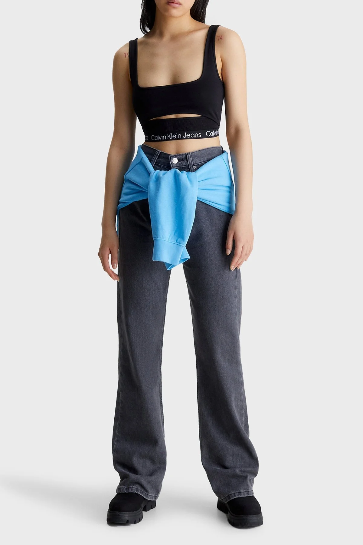 Calvin Klein Logolu Kesikli Slim Fit Crop J20J220772BEH Bayan Top J20J220772 BEH SİYAH - 5