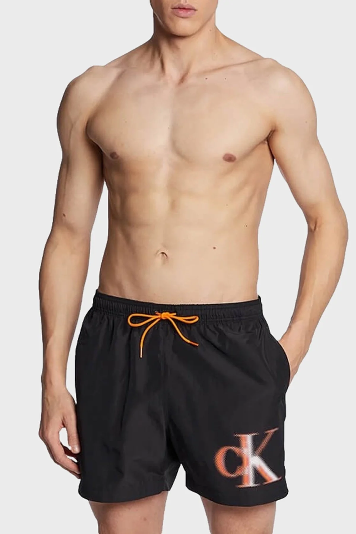 Calvin Klein Logolu Kısa Büzgülü Deniz Şortu Cepli KM0KM00800BEH Erkek Mayo Short KM0KM00800 BEH SİYAH - 1