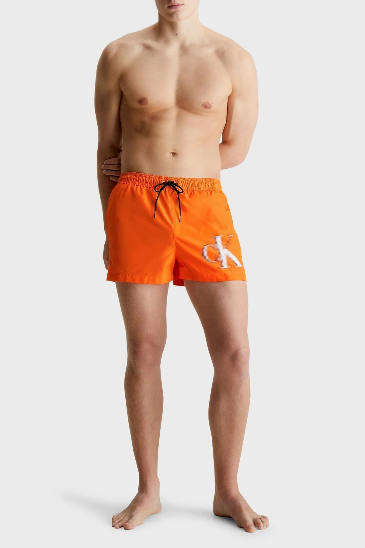 Calvin Klein Logolu Kısa Büzgülü Deniz Şortu Cepli KM0KM00801SE8 Erkek Mayo Short KM0KM00801 SE8 ORANGE - 4