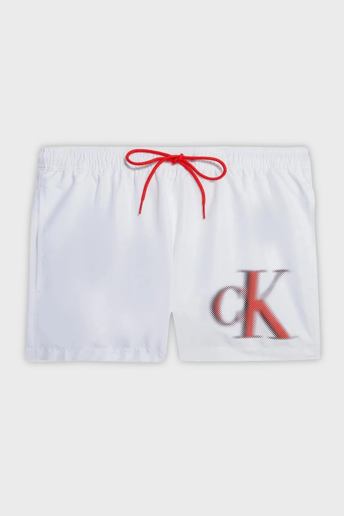 Calvin Klein Logolu Kısa Büzgülü Deniz Şortu Cepli KM0KM00801YCD Erkek Mayo Short KM0KM00801 YCD BEYAZ - 5