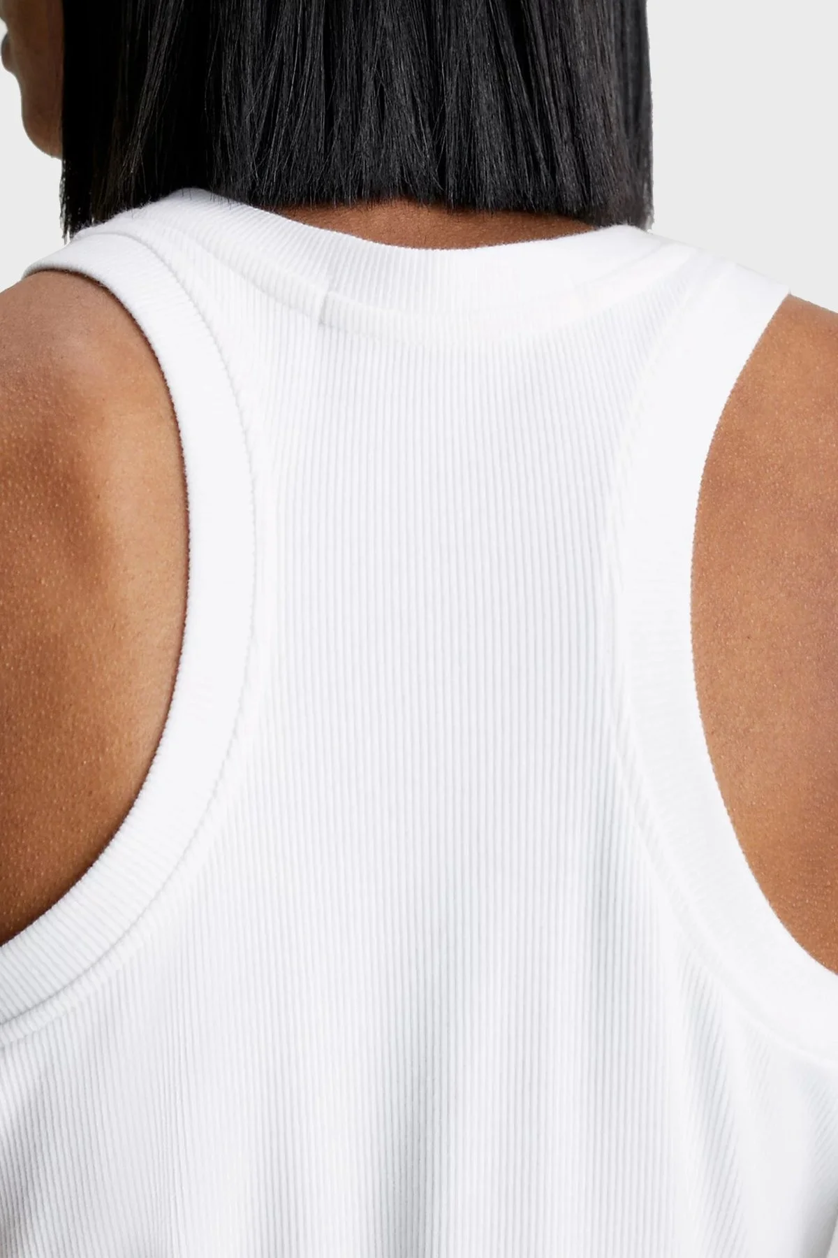 Calvin Klein Logolu Kolsuz Halter Yaka Dar Kesim Pamuklu Streç Bayan Elbise J20J220754 YAF BEYAZ - 4