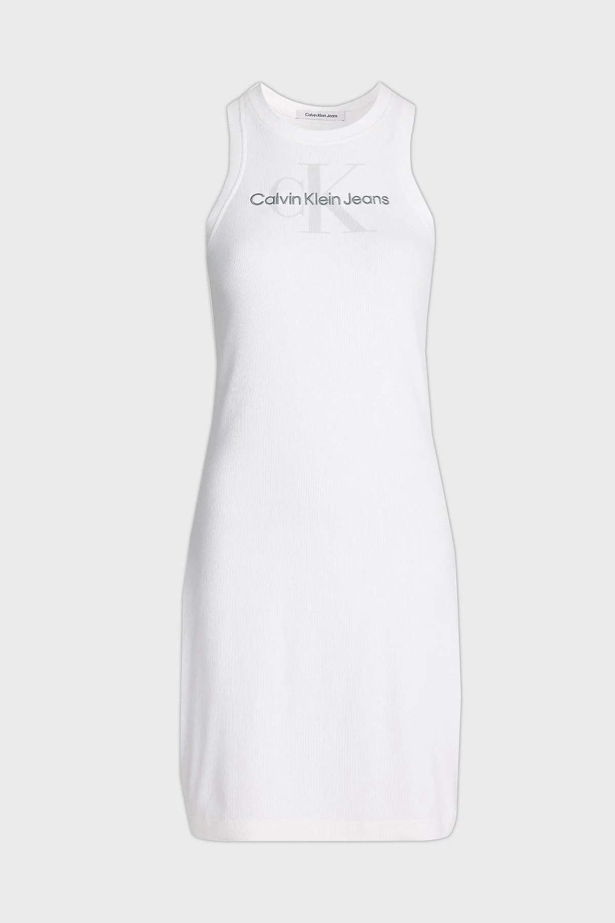 Calvin Klein Logolu Kolsuz Halter Yaka Dar Kesim Pamuklu Streç Bayan Elbise J20J220754 YAF BEYAZ - 5
