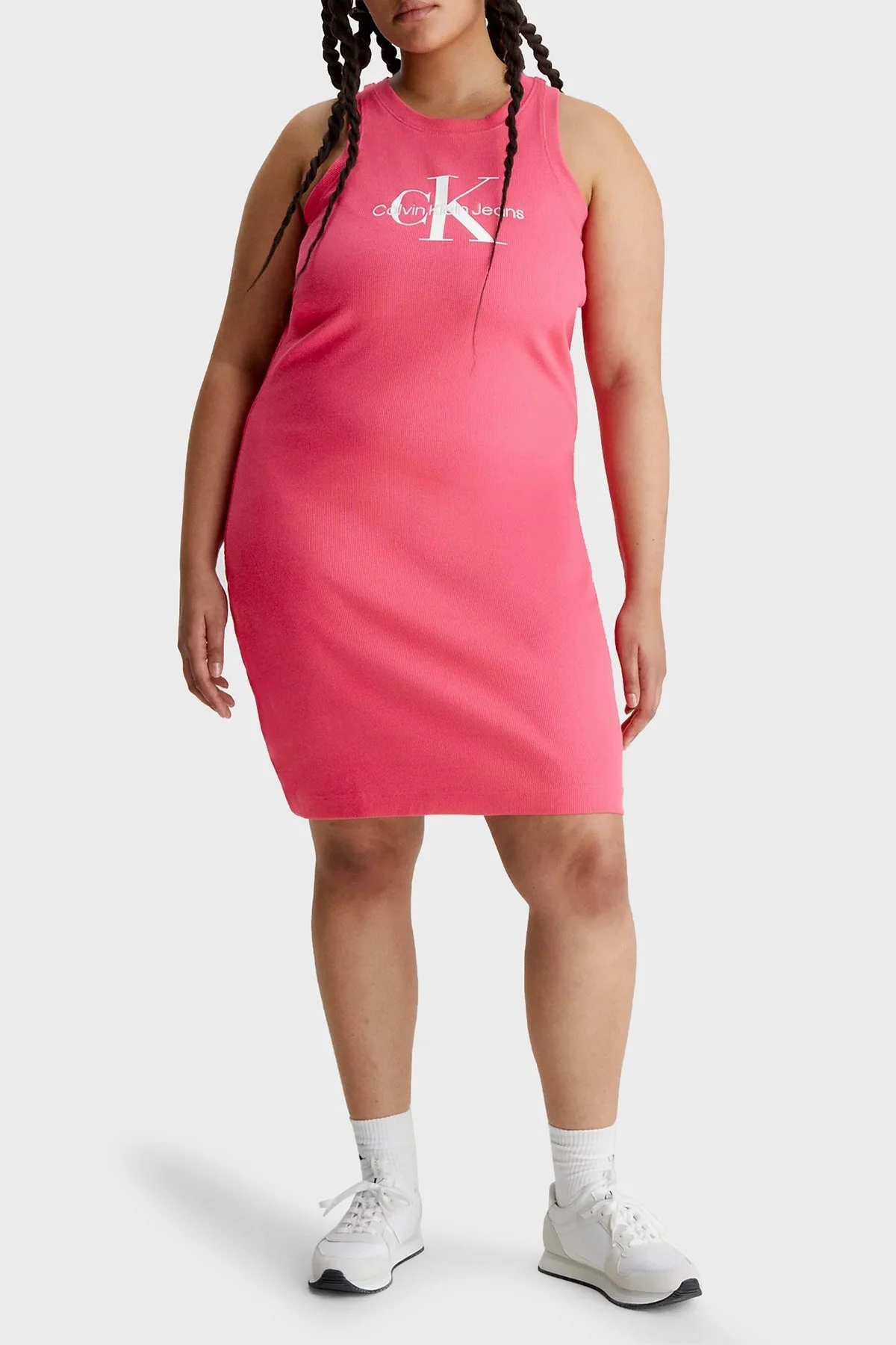 Calvin Klein Logolu Kolsuz Halter Yaka Dar Kesim Pamuklu Streç J20J220754XI1 Bayan Elbise J20J220754 XI1 PEMBE - 5