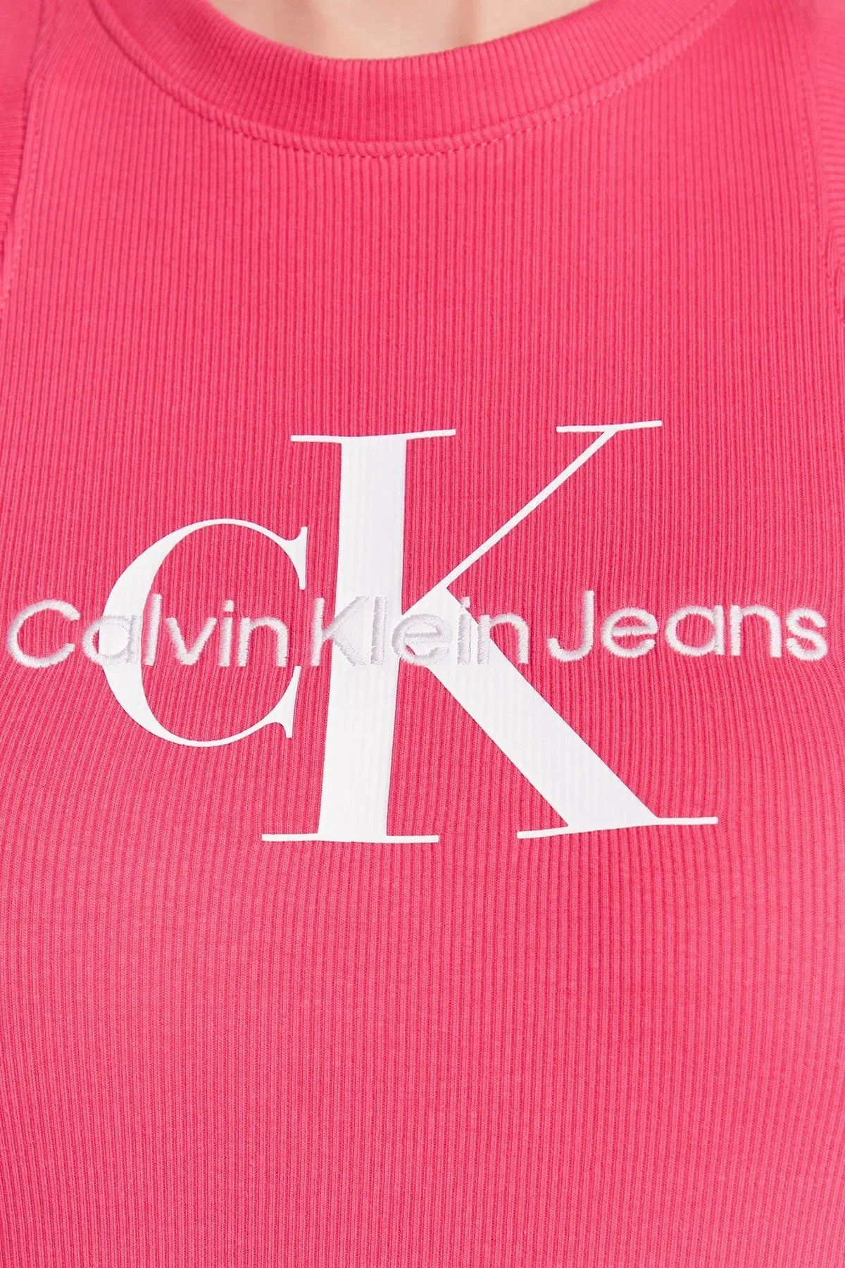 Calvin Klein Logolu Kolsuz Halter Yaka Dar Kesim Pamuklu Streç J20J220754XI1 Bayan Elbise J20J220754 XI1 PEMBE - 6
