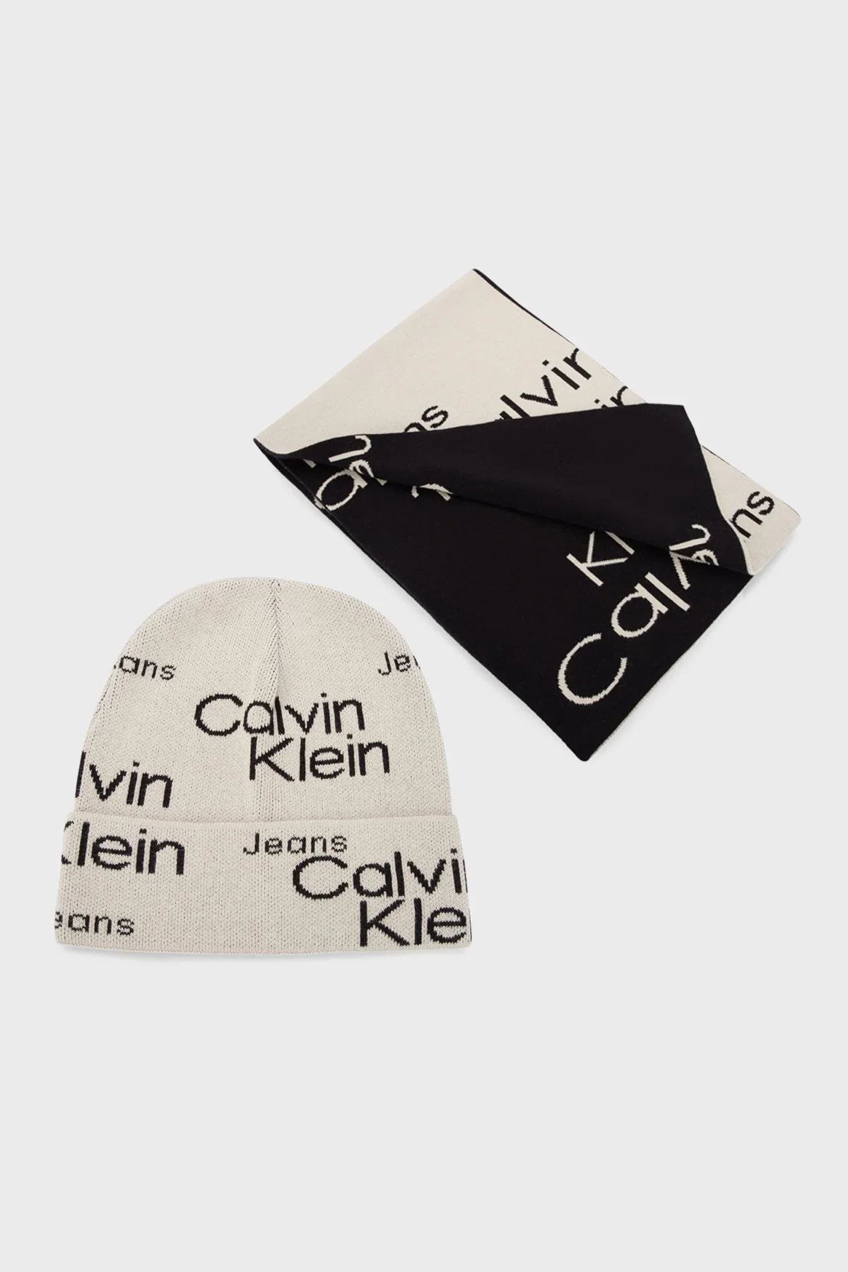 Calvin Klein Logolu Organik Pamuklu Atkı Bere Set Erkek Atkı Takım K50K509917 0F4 BEJ - 1