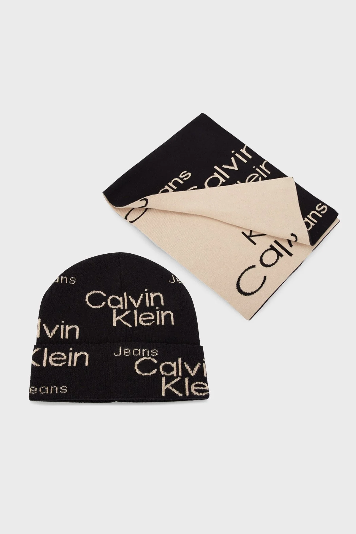 Calvin Klein Logolu Organik Pamuklu Atkı Bere Set Erkek Atkı Takım K50K509917 0GJ KOYU KAHVE - 1