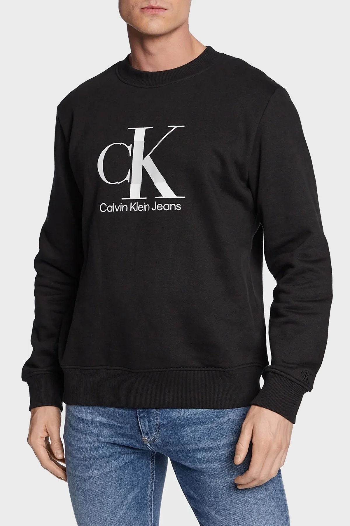 Calvin Klein Logolu Organik Pamuklu Bisiklet Yaka Regular Fit Erkek Sweat J30J323298 BEH SİYAH - 1