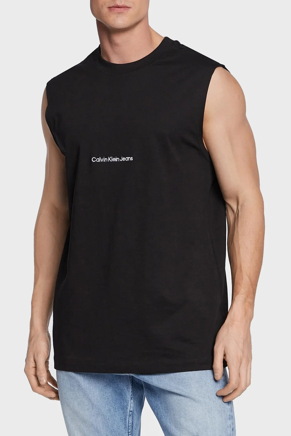 Calvin Klein Logolu Organik Pamuklu Relaxed Fit Kolsuz Erkek T Shirt J30J323146 BEH SİYAH - 1