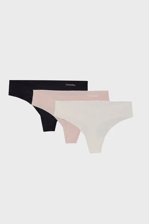 Calvin Klein Logolu Orta Bel 3 Pack 000QD3558EWAM Kadın Külot 000QD3558E WAM Beyaz-Pembe-Siyah - 1