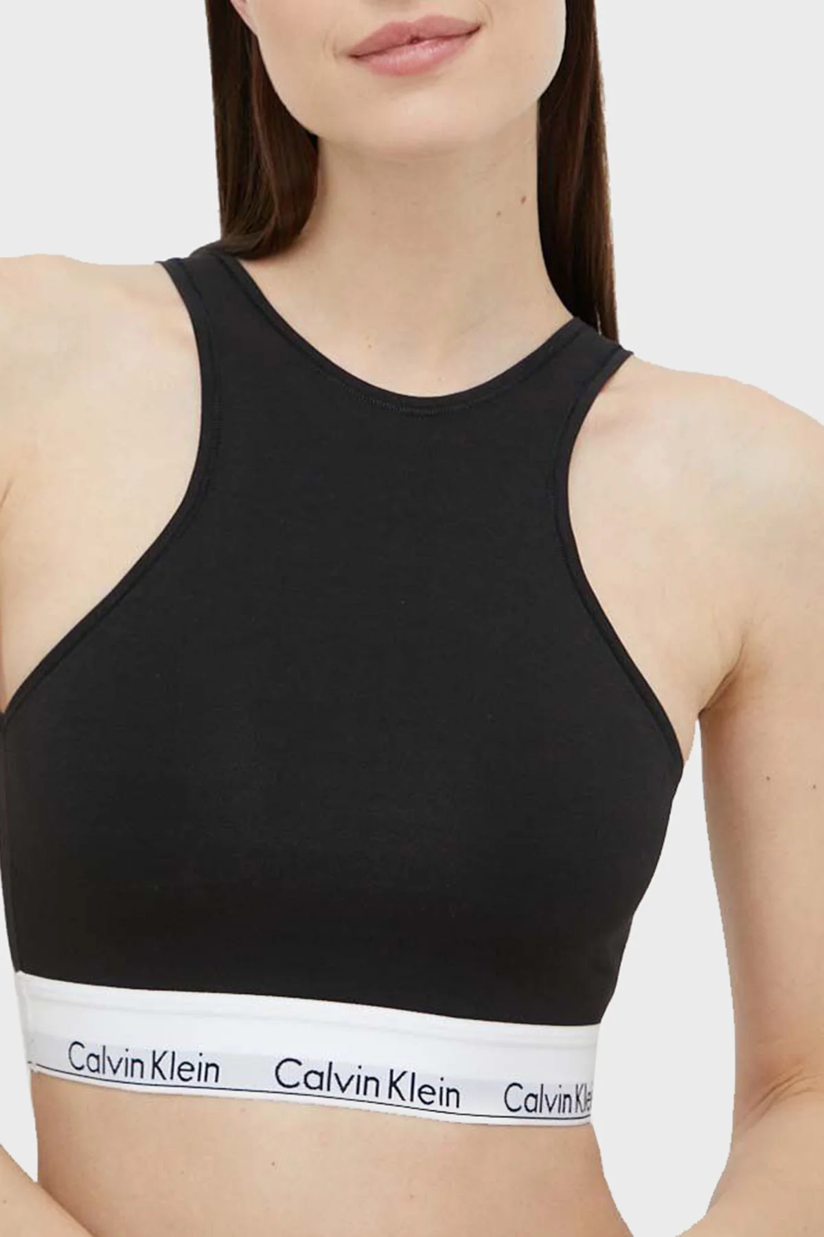 Calvin Klein Logolu Pamuk Karışımlı Dar Kesim Crop 000QF7214EUB1 Bayan Top 000QF7214E UB1 SİYAH - 1