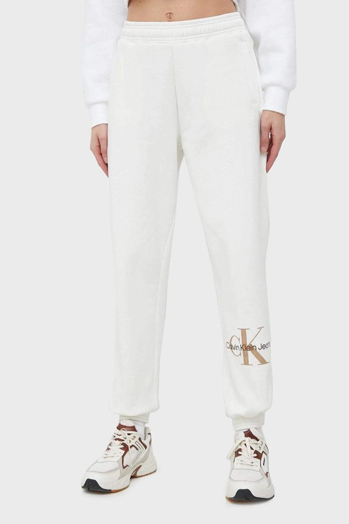 Calvin Klein Logolu Pamuk Karışımlı Relaxed Fit Jogger Bayan Pantolon J20J220265 YBI BEYAZ - 2