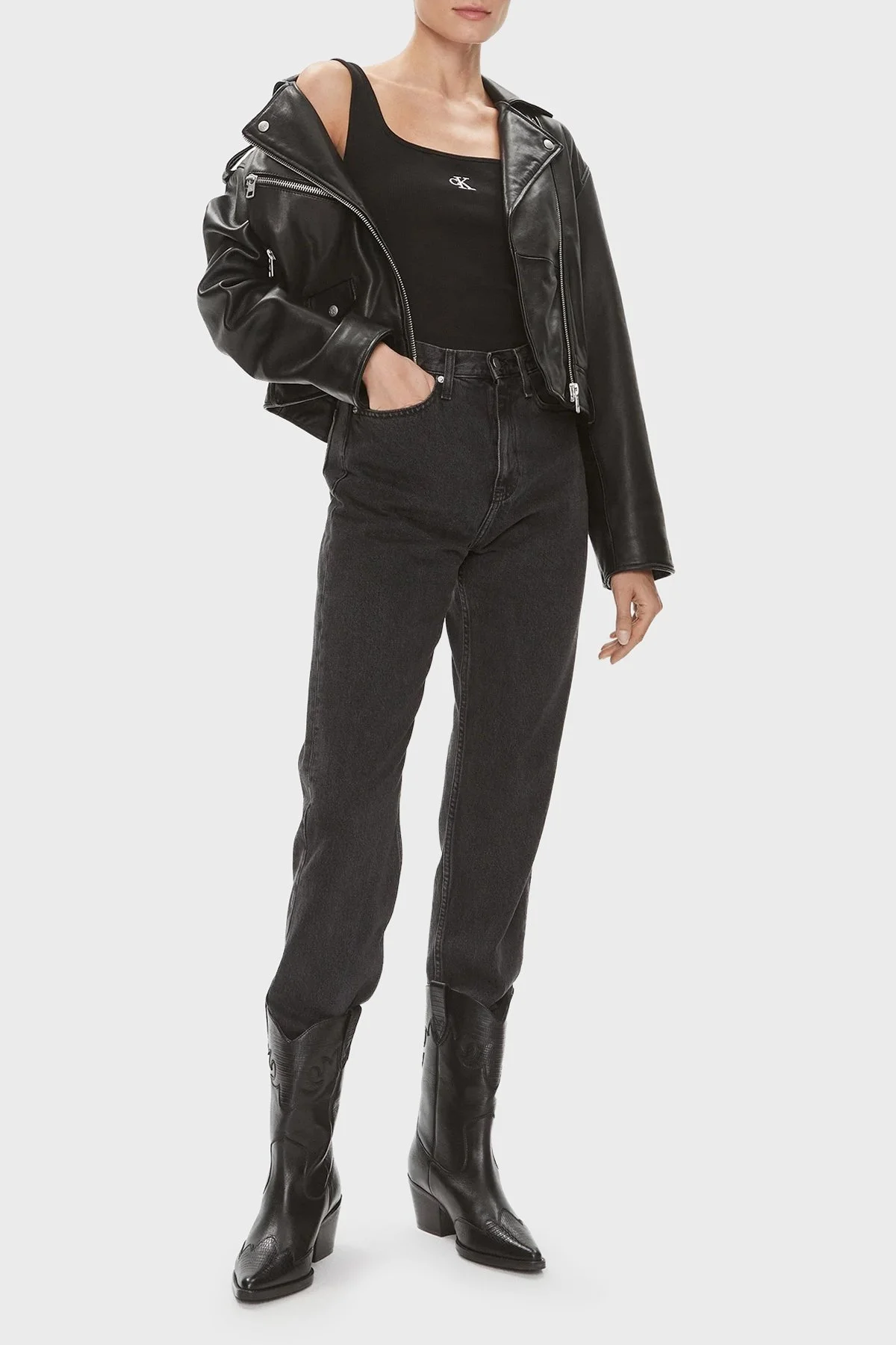 Calvin Klein Logolu Pamuk Karışımlı Relaxed Fit Kare Yaka J20J223192BEH Bayan Top J20J223192 BEH SİYAH - 2