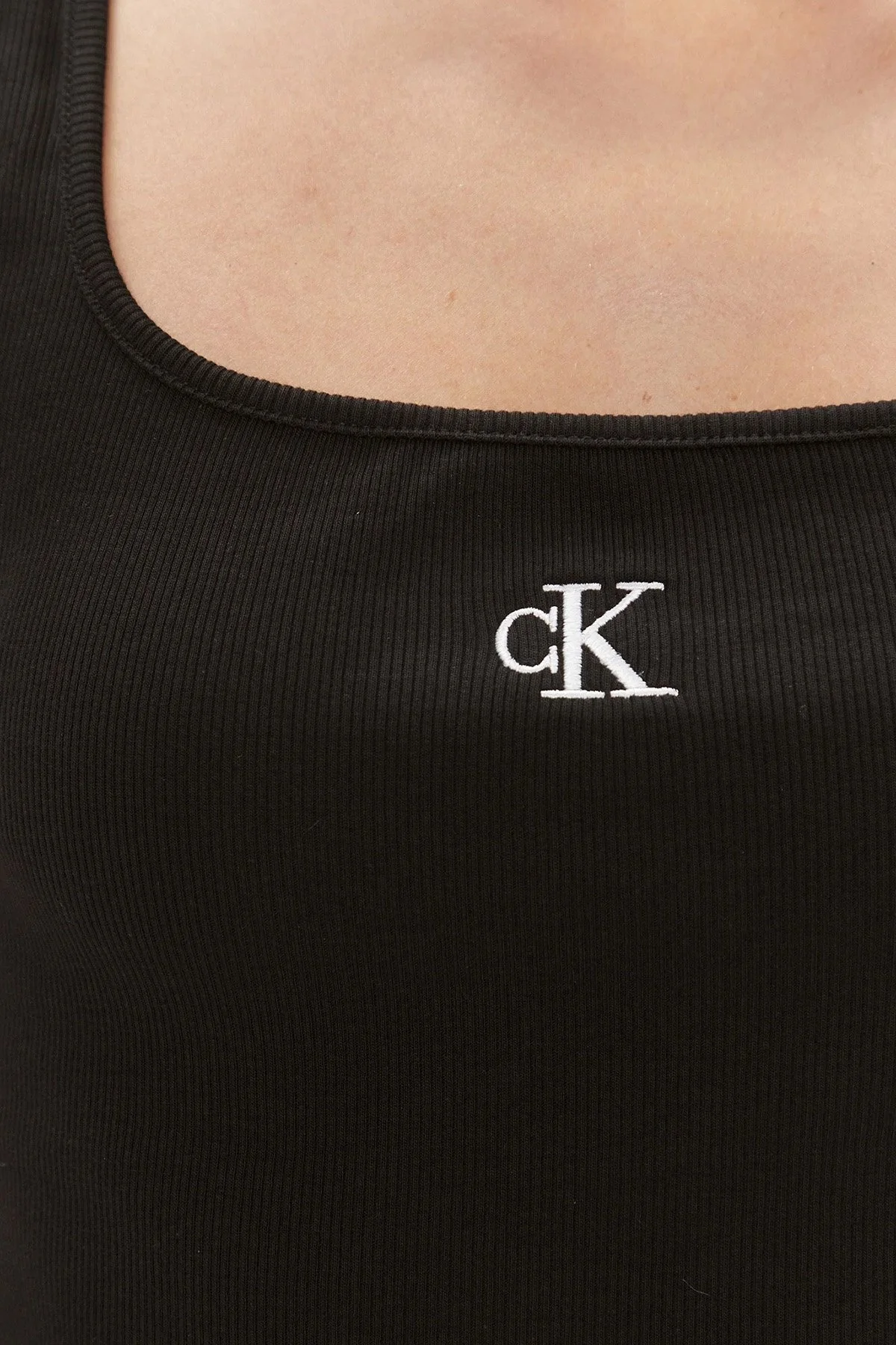 Calvin Klein Logolu Pamuk Karışımlı Relaxed Fit Kare Yaka J20J223192BEH Bayan Top J20J223192 BEH SİYAH - 5