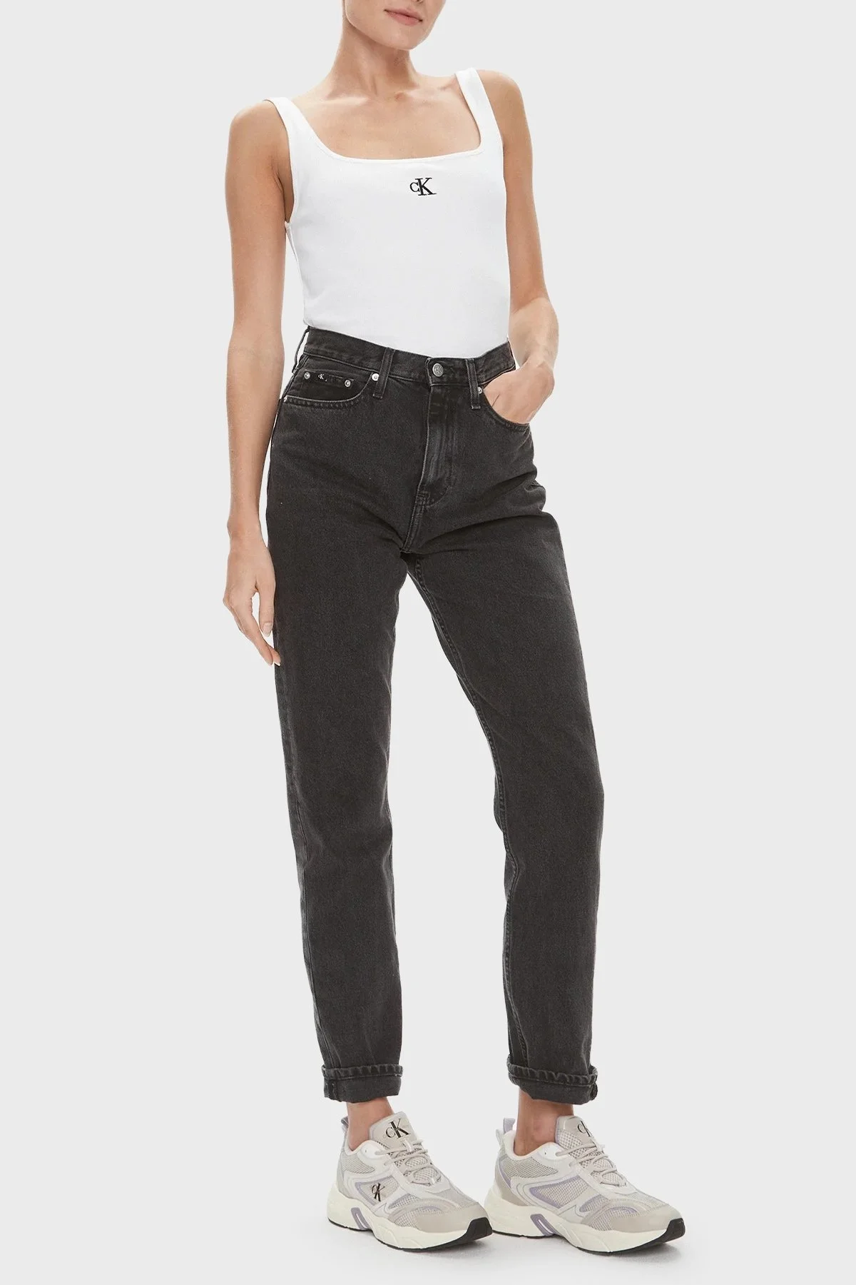 Calvin Klein Logolu Pamuk Karışımlı Relaxed Fit Kare Yaka J20J223192YAF Bayan Top J20J223192 YAF BEYAZ - 7