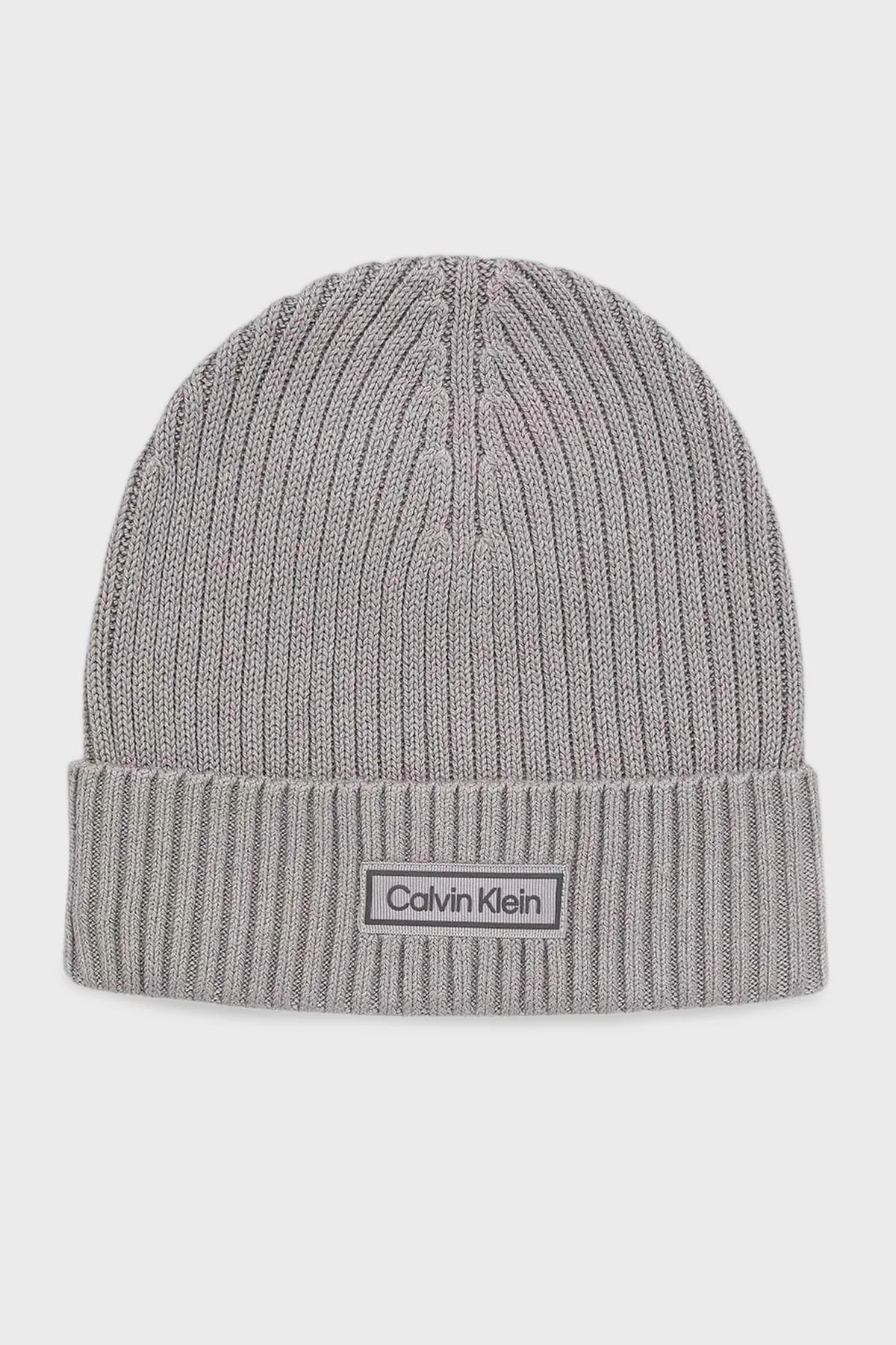 Calvin Klein Logolu Pamuk ve Kaşmir Karışımlı Örme LV04D8053GN8Q Erkek Bere LV04D8053G N8Q GRİ - 1
