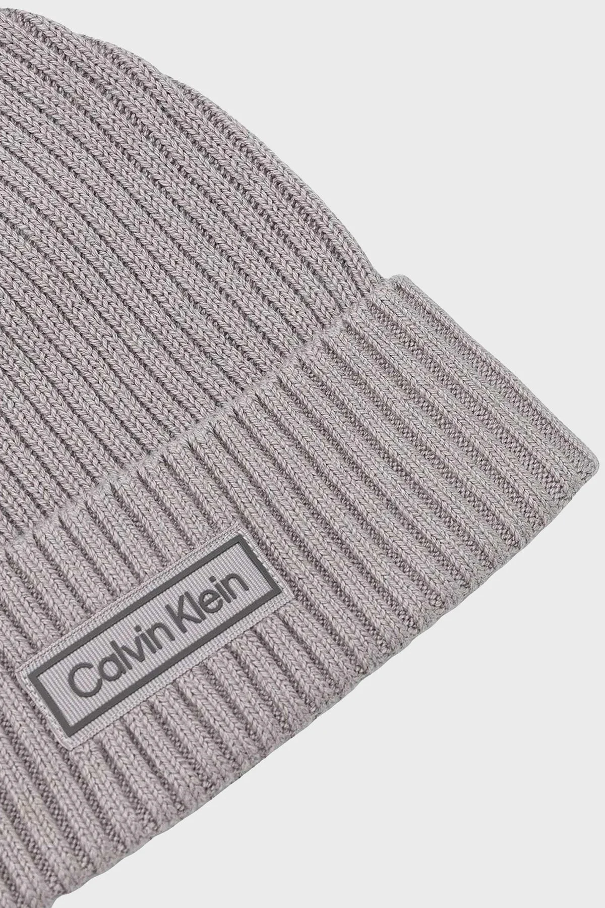 Calvin Klein Logolu Pamuk ve Kaşmir Karışımlı Örme LV04D8053GN8Q Erkek Bere LV04D8053G N8Q GRİ - 2